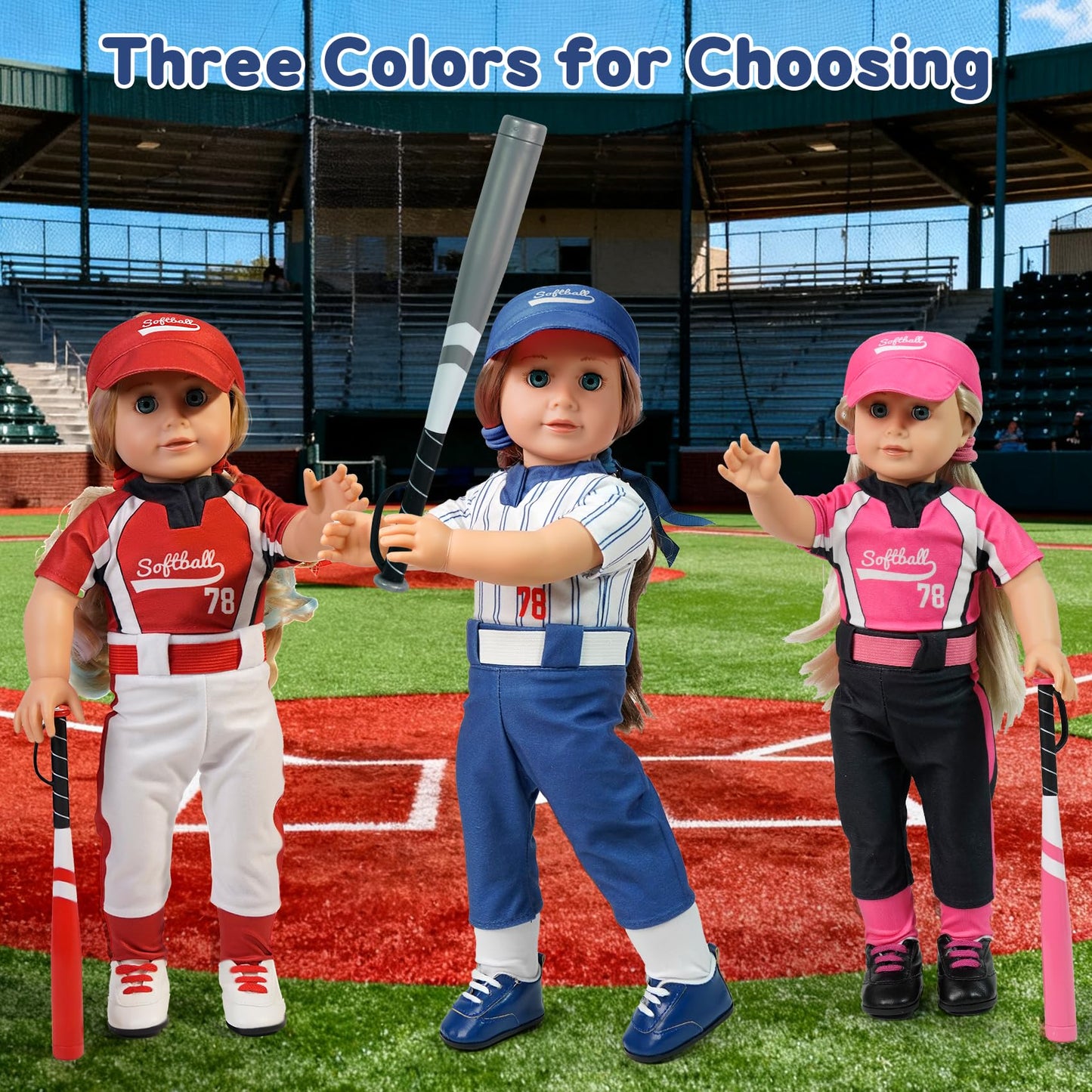 ARTST Softball Uniform Doll Outfit for 18-Inch Dolls | Hat, Bat, Shoes & Socks