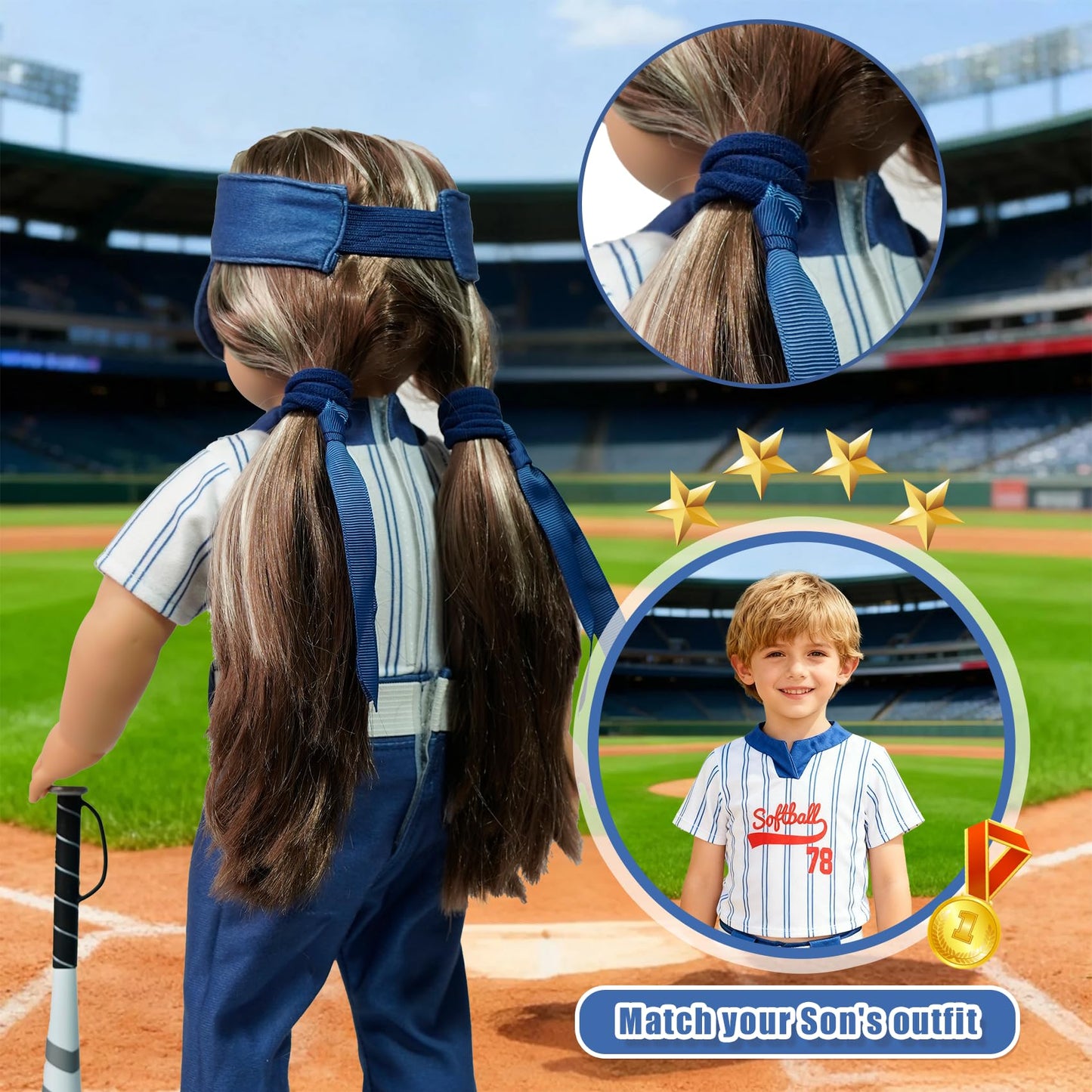 ARTST Softball Uniform Doll Outfit for 18-Inch Dolls | Hat, Bat, Shoes & Socks