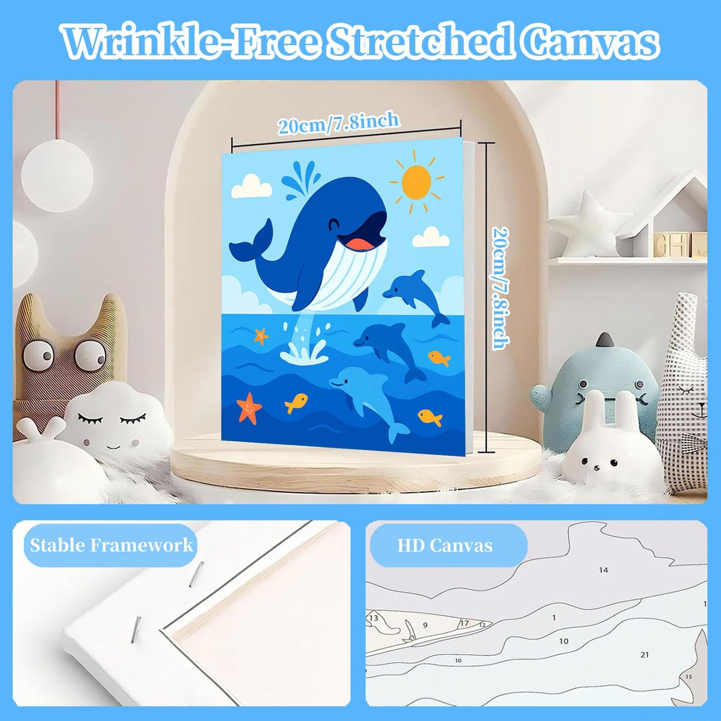 Arttoplus 4 Pack Paint by Numbers Kit for Kids with Frame – Cute Animals, Ages 4-6-8, Wooden Easel, 8x8 inch