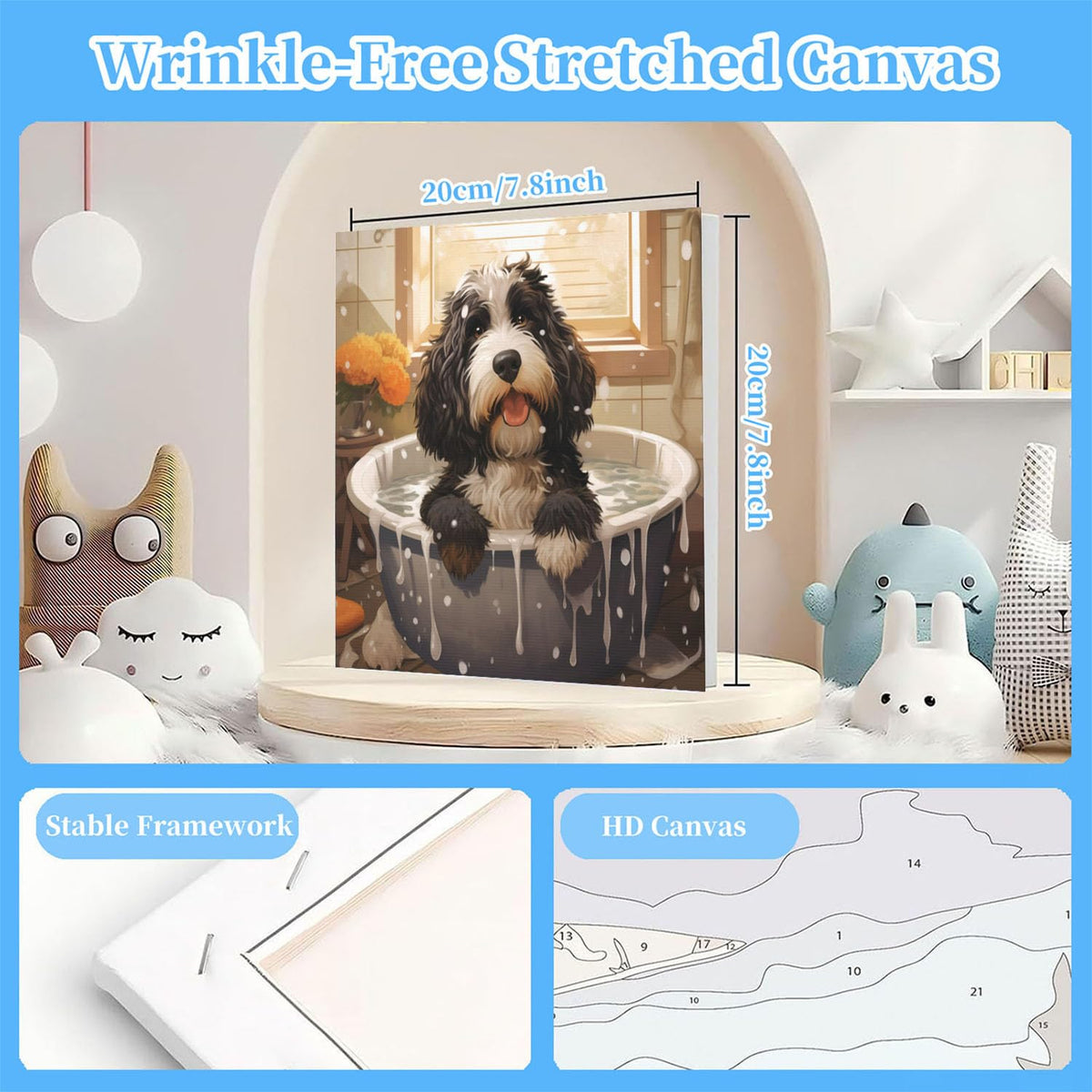 Arttoplus Dog Paint by Numbers Kit with Frame – Easy DIY Kids Art (8x8 in)