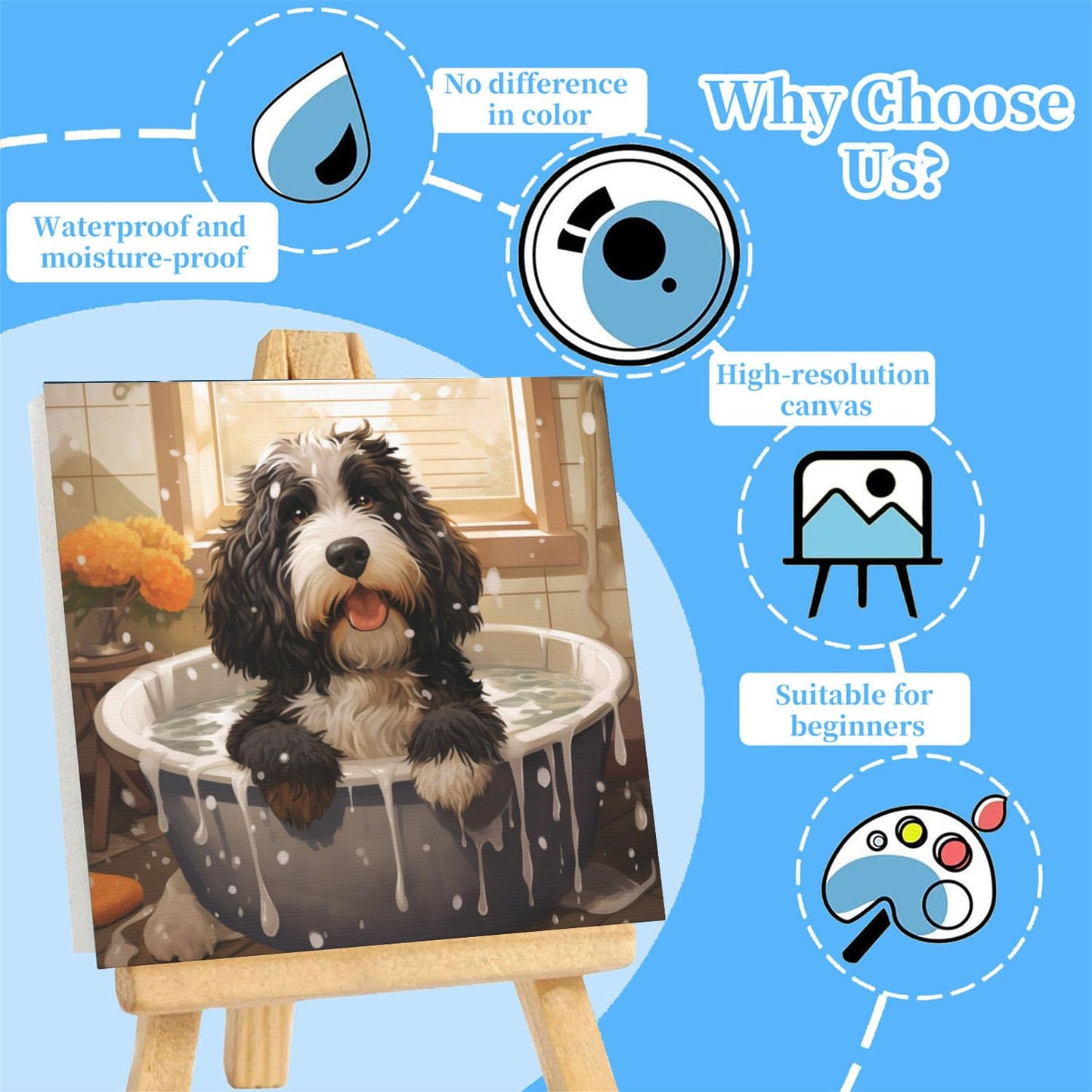 Arttoplus Dog Paint by Numbers Kit with Frame – Easy DIY Kids Art (8x8 in)