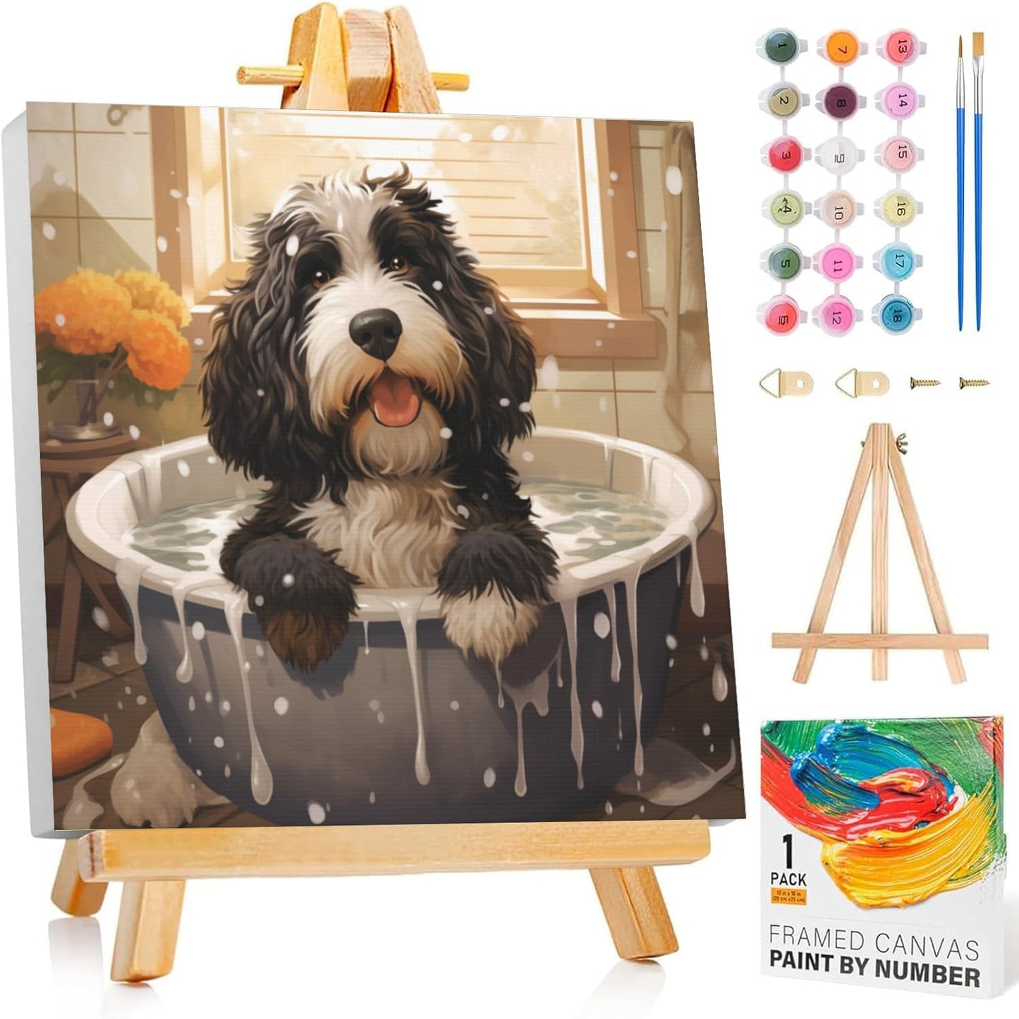 Arttoplus Dog Paint by Numbers Kit with Frame – Easy DIY Kids Art (8x8 in)