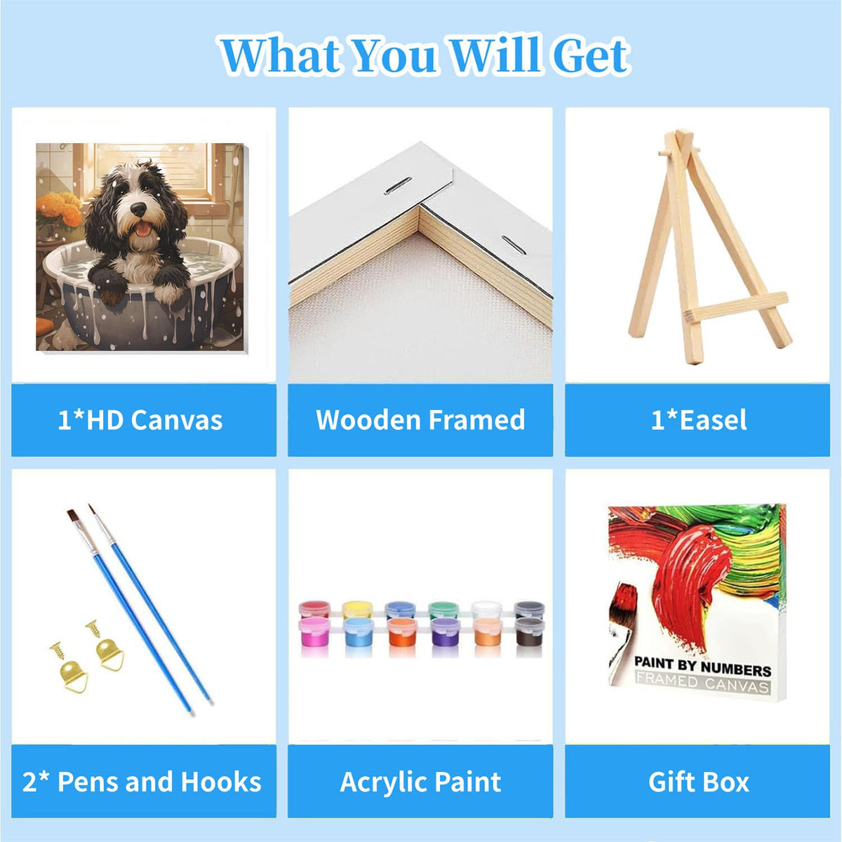 Arttoplus Dog Paint by Numbers Kit with Frame – Easy DIY Kids Art (8x8 in)