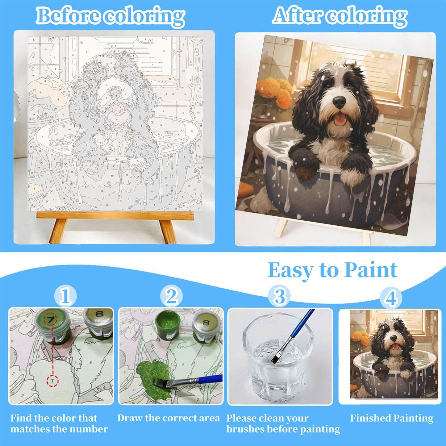 Arttoplus Dog Paint by Numbers Kit with Frame – Easy DIY Kids Art (8x8 in)
