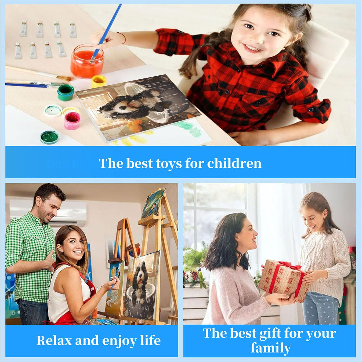 Arttoplus Dog Paint by Numbers Kit with Frame – Easy DIY Kids Art (8x8 in)