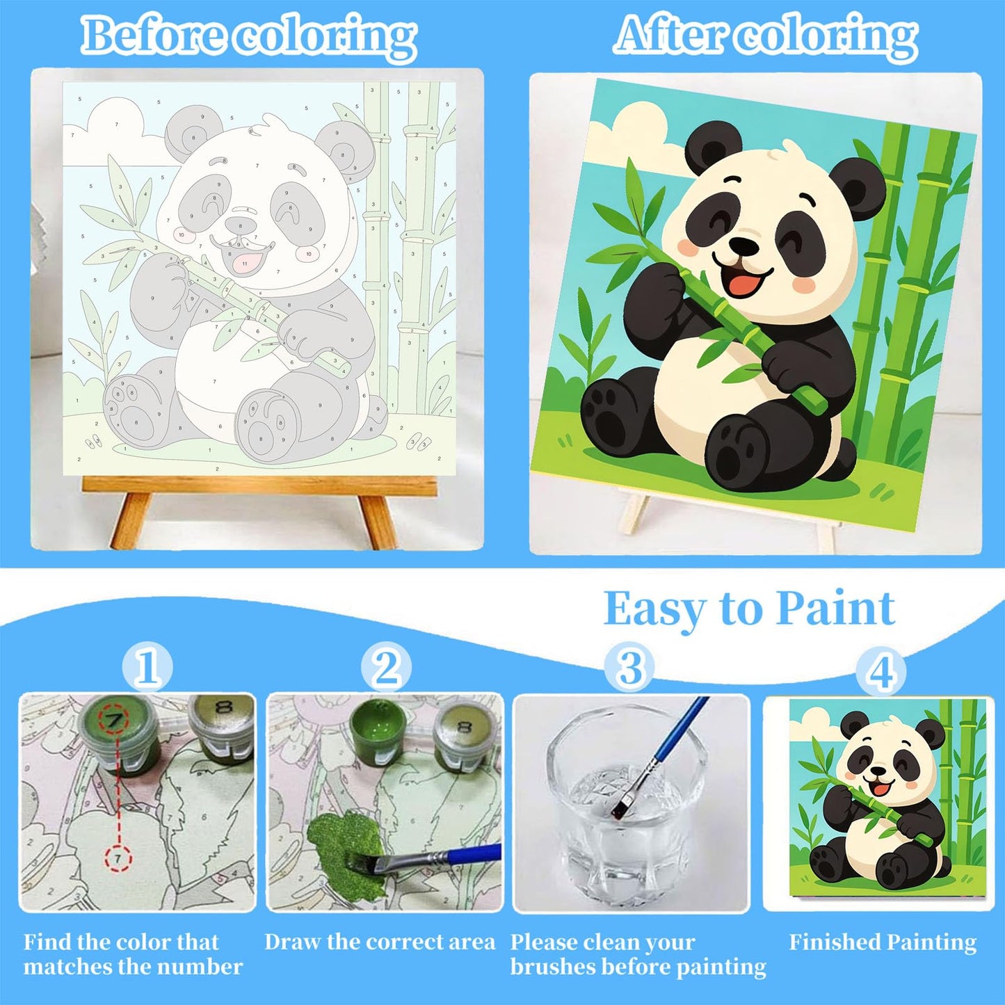 Arttoplus 4 Pack Paint by Numbers Kit for Kids with Frame – Cute Animals, Ages 4-6-8, Wooden Easel, 8x8 inch