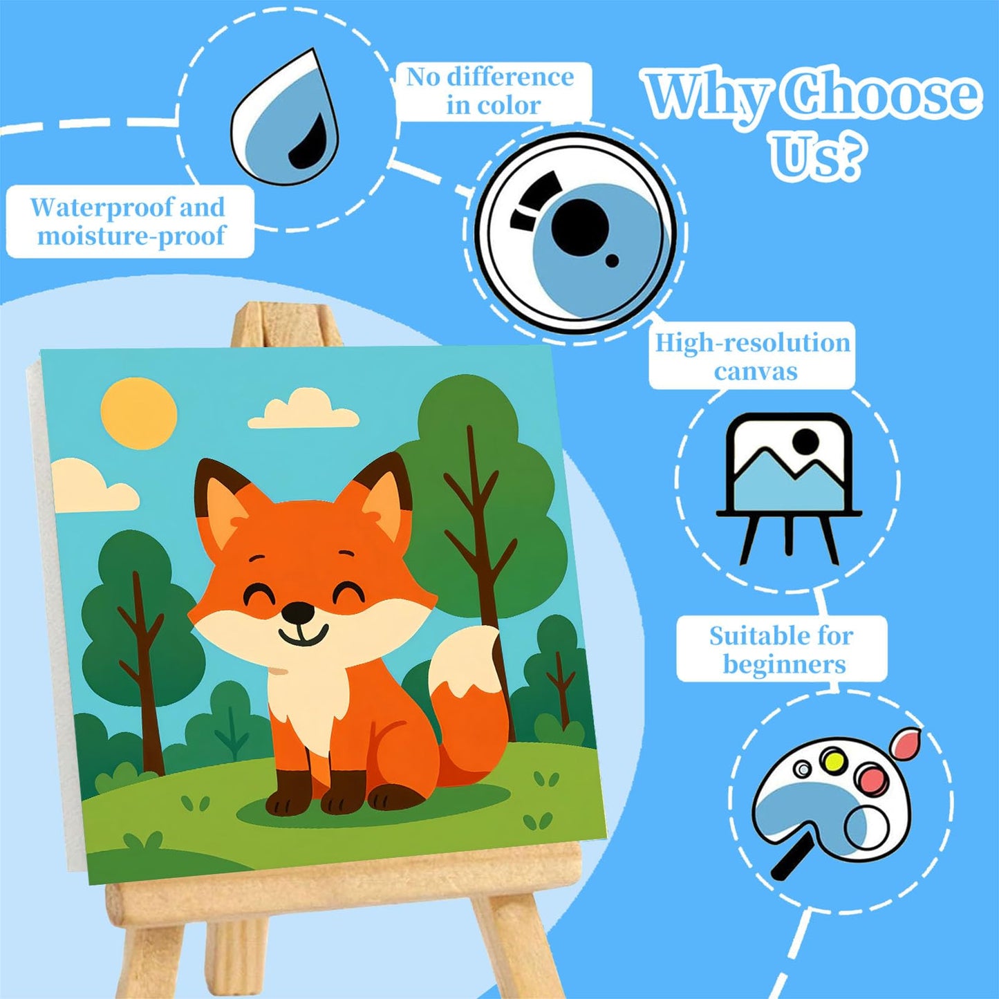 Arttoplus 4 Pack Paint by Numbers Kit for Kids with Frame – Cute Animals, Ages 4-6-8, Wooden Easel, 8x8 inch