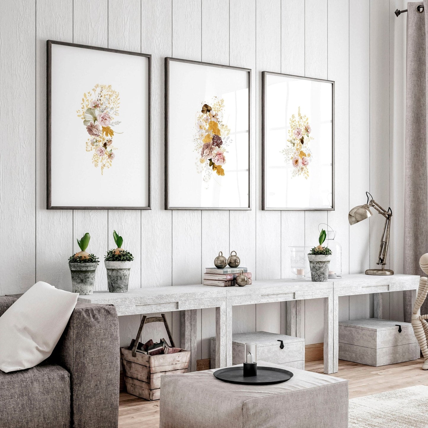 Artwork for a living room | set of 3 Shabby Chic wall art prints