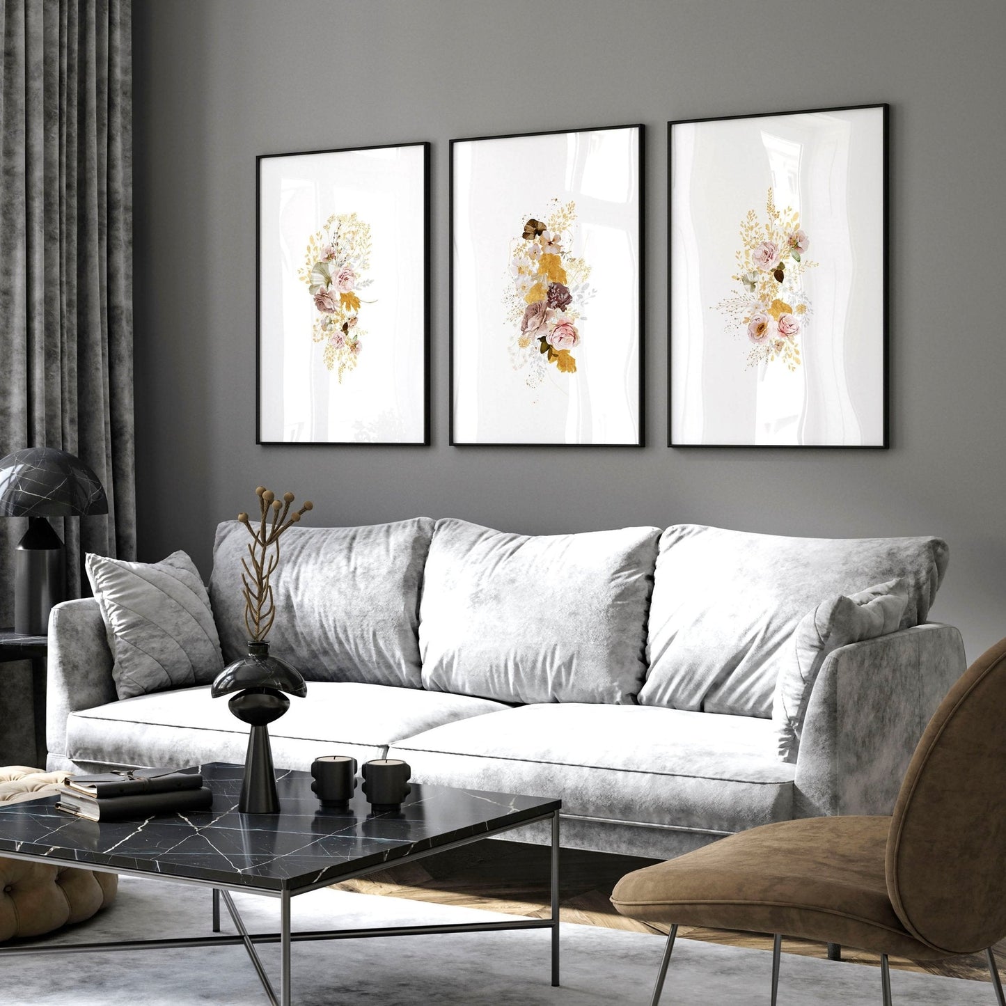 Artwork for a living room | set of 3 Shabby Chic wall art prints