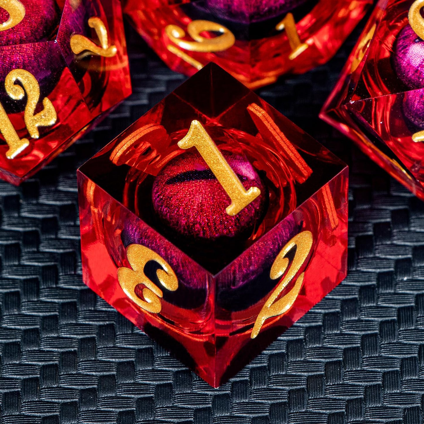 ARUOHHA Dragon Eye Dice – Liquid Core Red Resin Sharp Edged Polyhedral D&D Dice Set in Gift Box