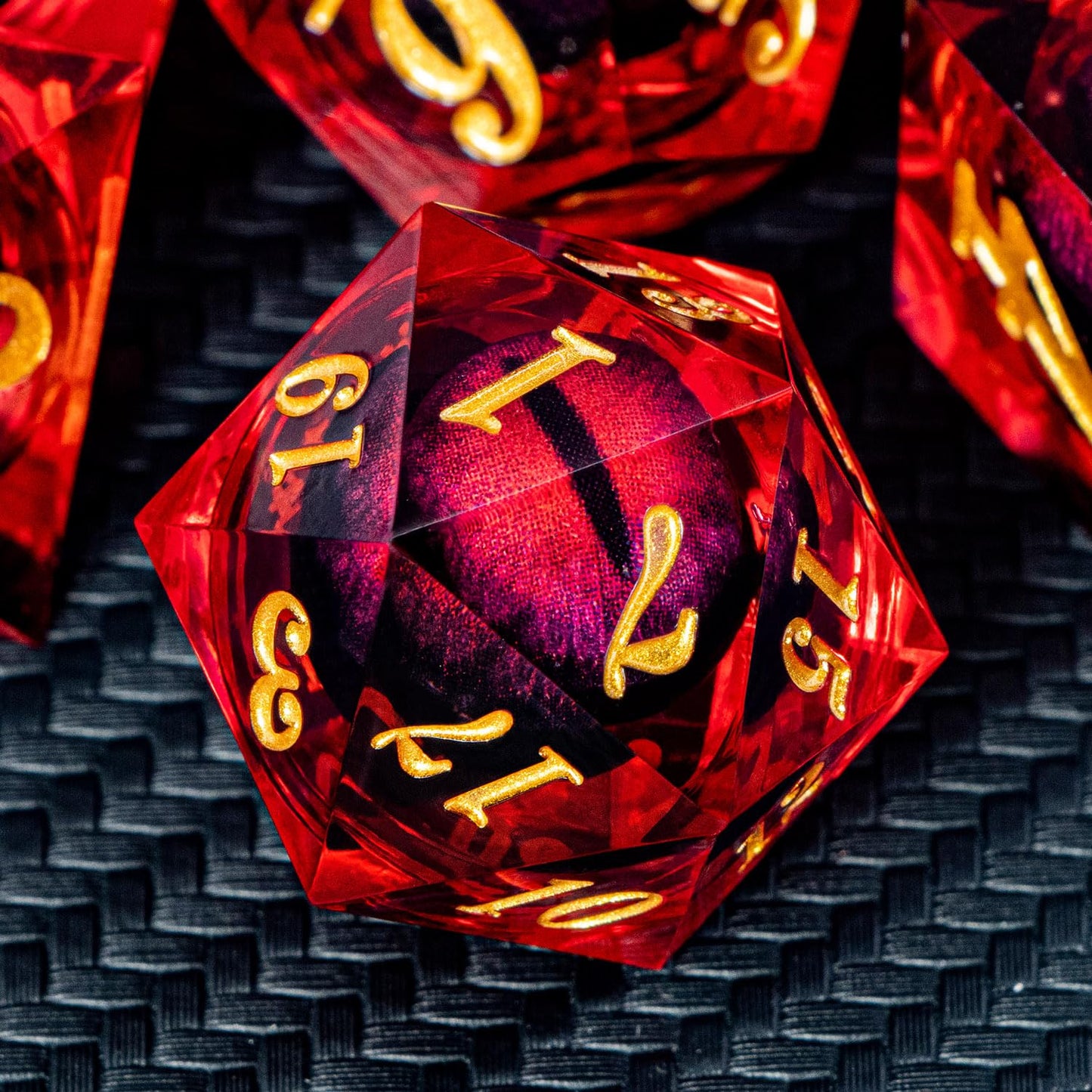 ARUOHHA Dragon Eye Dice – Liquid Core Red Resin Sharp Edged Polyhedral D&D Dice Set in Gift Box