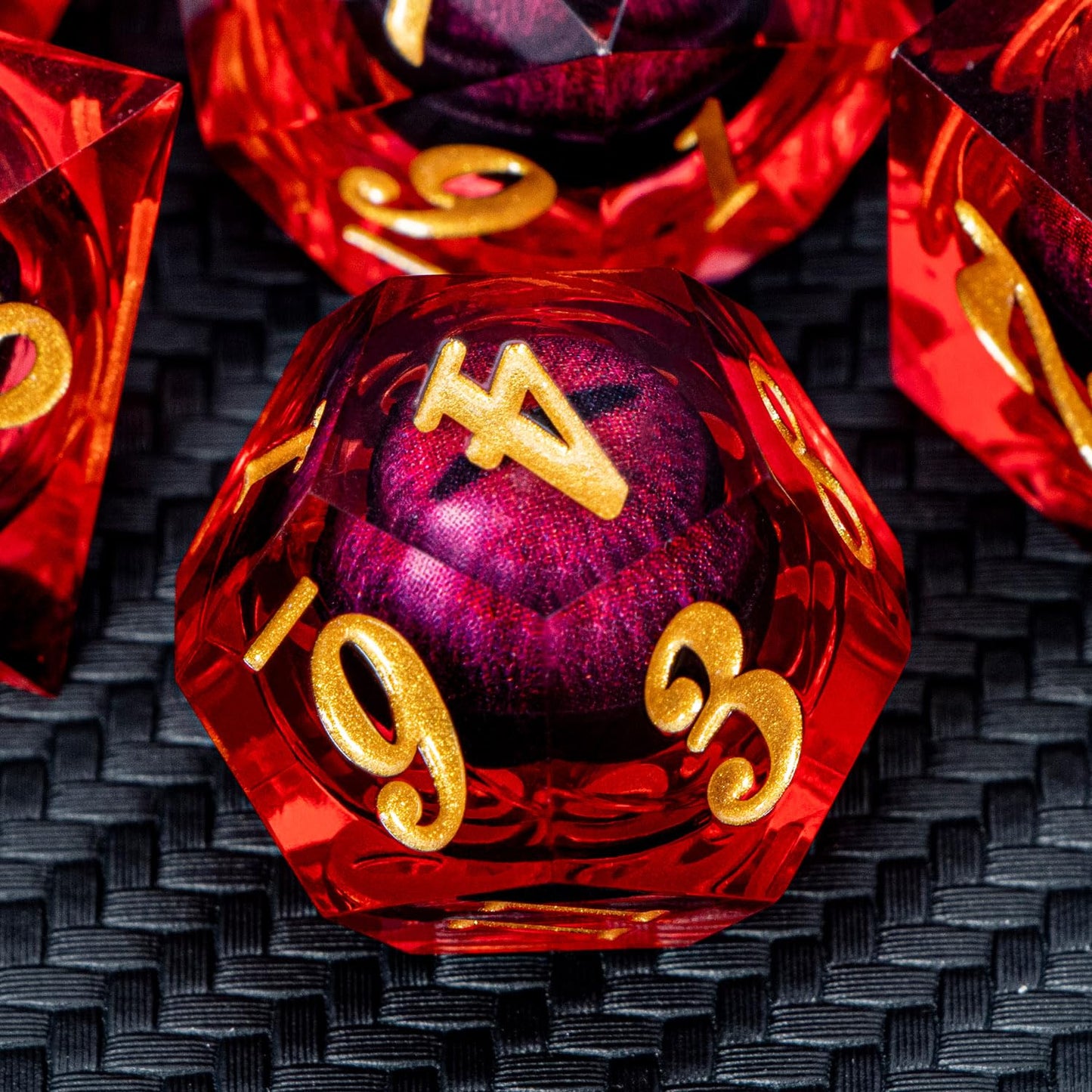 ARUOHHA Dragon Eye Dice – Liquid Core Red Resin Sharp Edged Polyhedral D&D Dice Set in Gift Box
