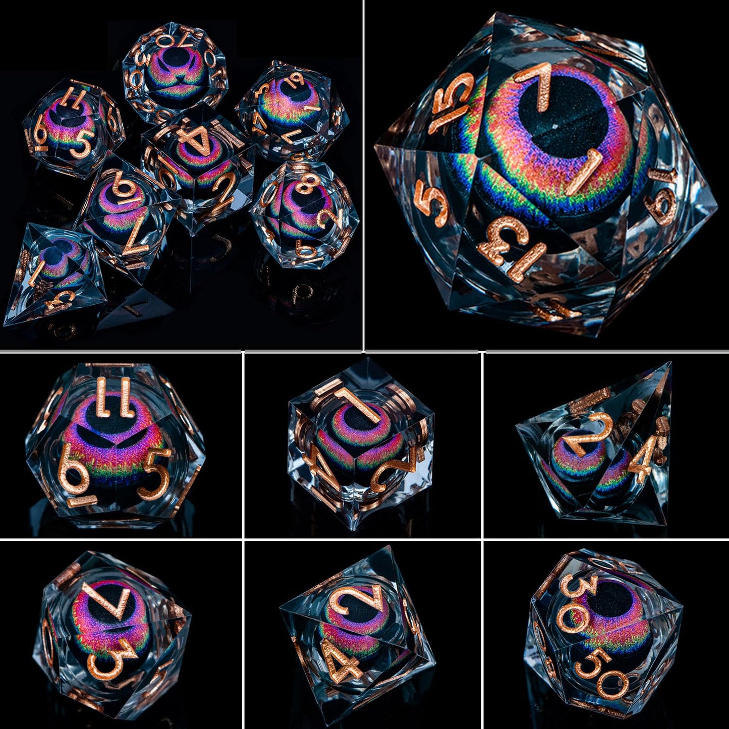 ARUOHHA Dragon Eye Dice – Liquid Core Resin Sharp-Edged D&D Set with Gift Box