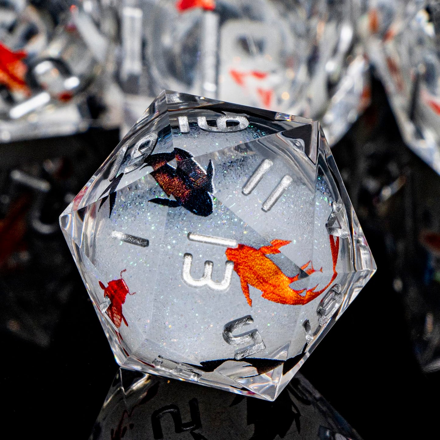 ARUOHHA Liquid Core DND Dice Set – Koi Fish, Sharp Edges, Polyhedral Dice