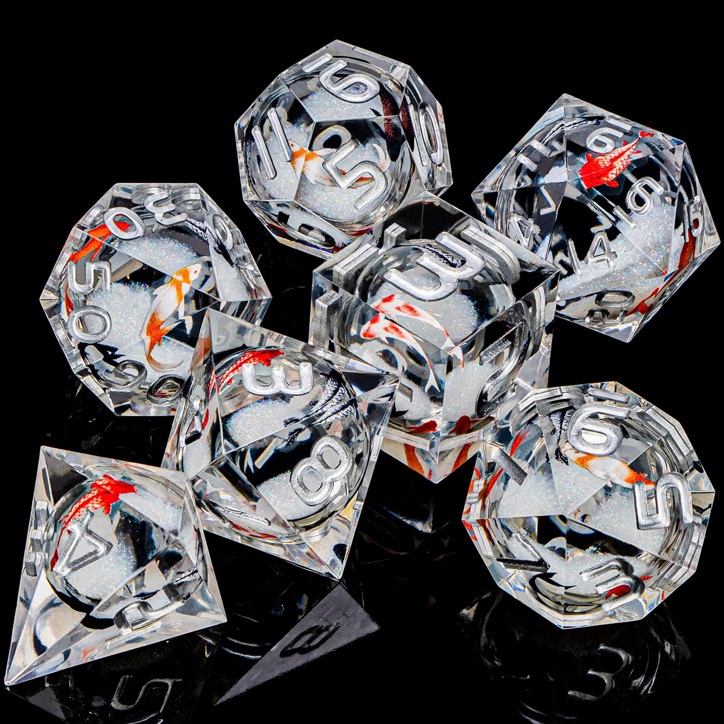 ARUOHHA Liquid Core DND Dice Set – Koi Fish, Sharp Edges, Polyhedral Dice