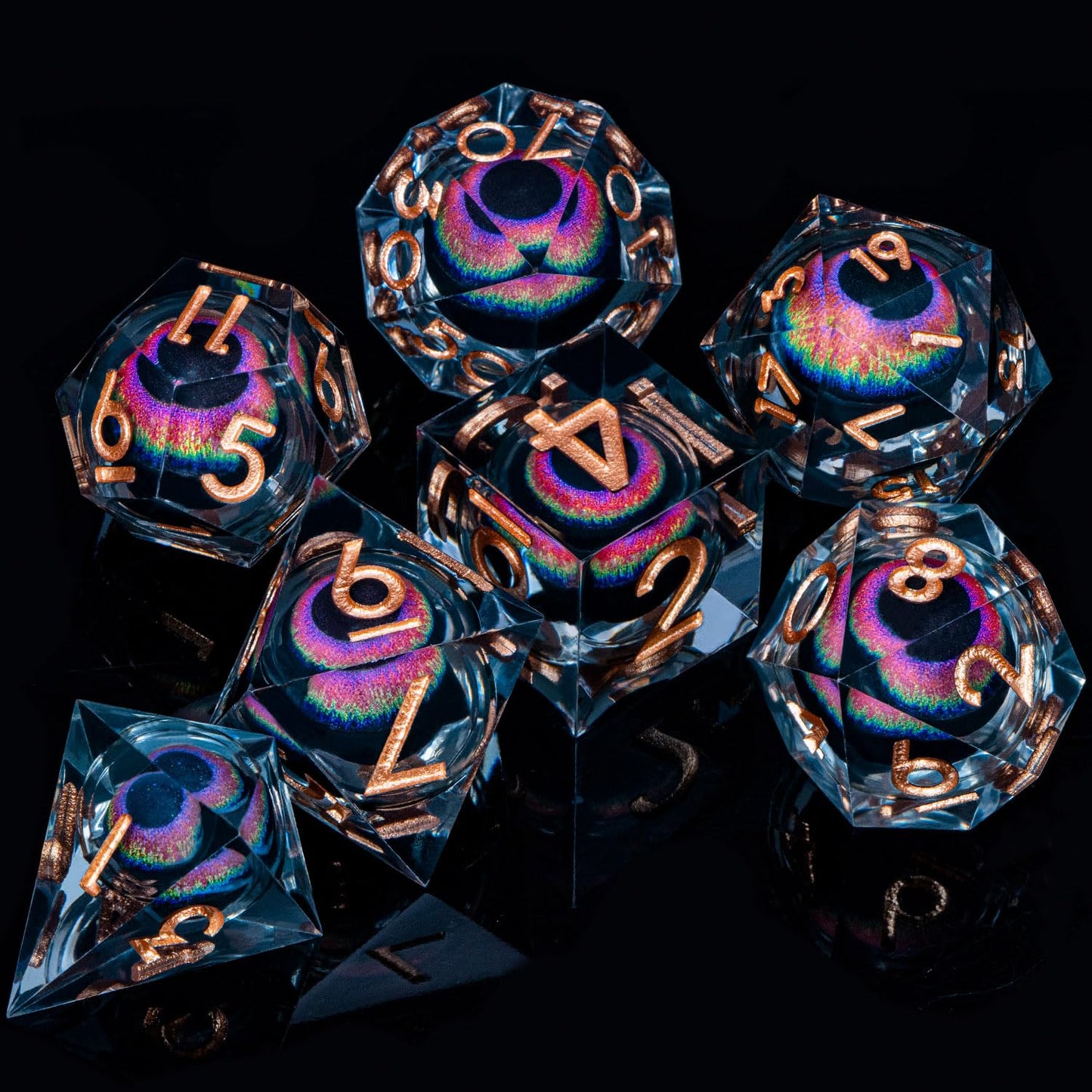 ARUOHHA Dragon Eye Dice – Liquid Core Resin Sharp-Edged D&D Set with Gift Box