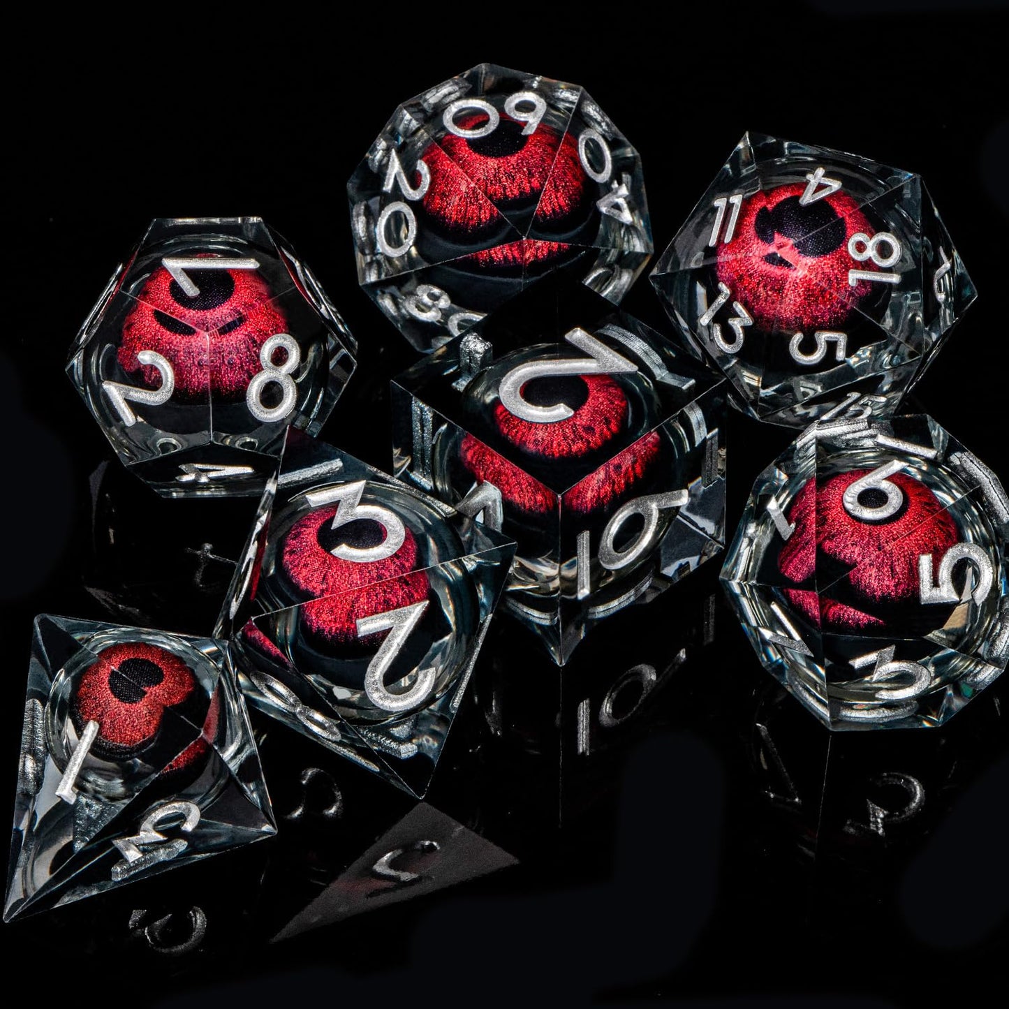 ARUOHHA Dragon Eye Resin Dice Set — Liquid Core Sharp-Edged D&D Polyhedral Dice
