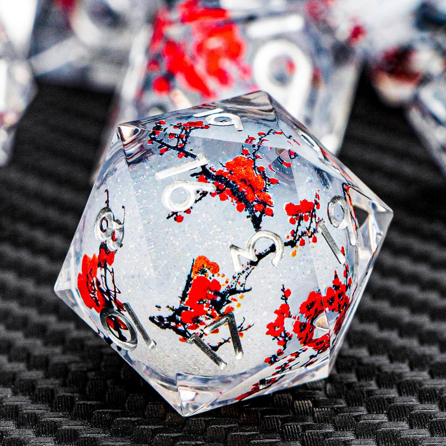 ARUOHHA DND Resin Dice Set – Plum Blossom Liquid Core White Sharp Edge Polyhedral Dice for D&amp;D with Gift Box (D4, D6, D8, D10, D12, D20, D%)