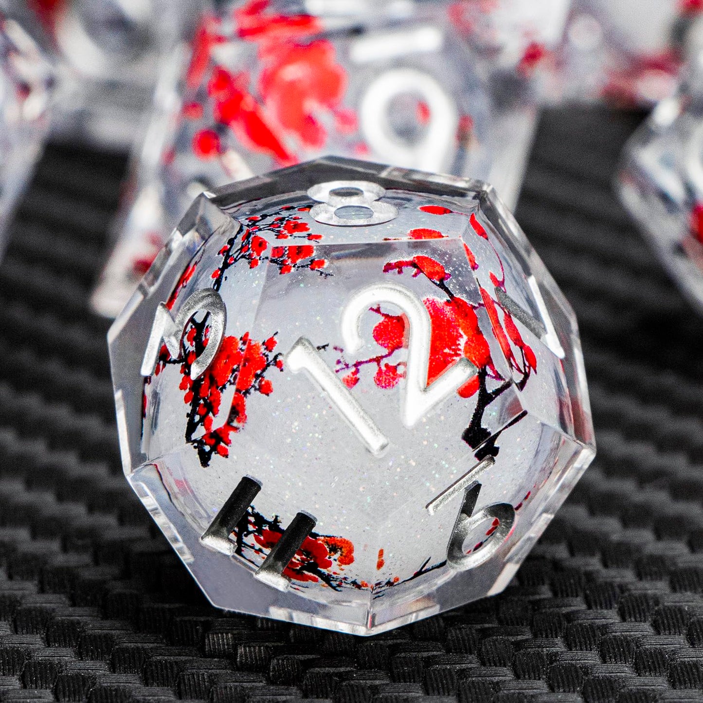 ARUOHHA DND Resin Dice Set – Plum Blossom Liquid Core White Sharp Edge Polyhedral Dice for D&amp;D with Gift Box (D4, D6, D8, D10, D12, D20, D%)