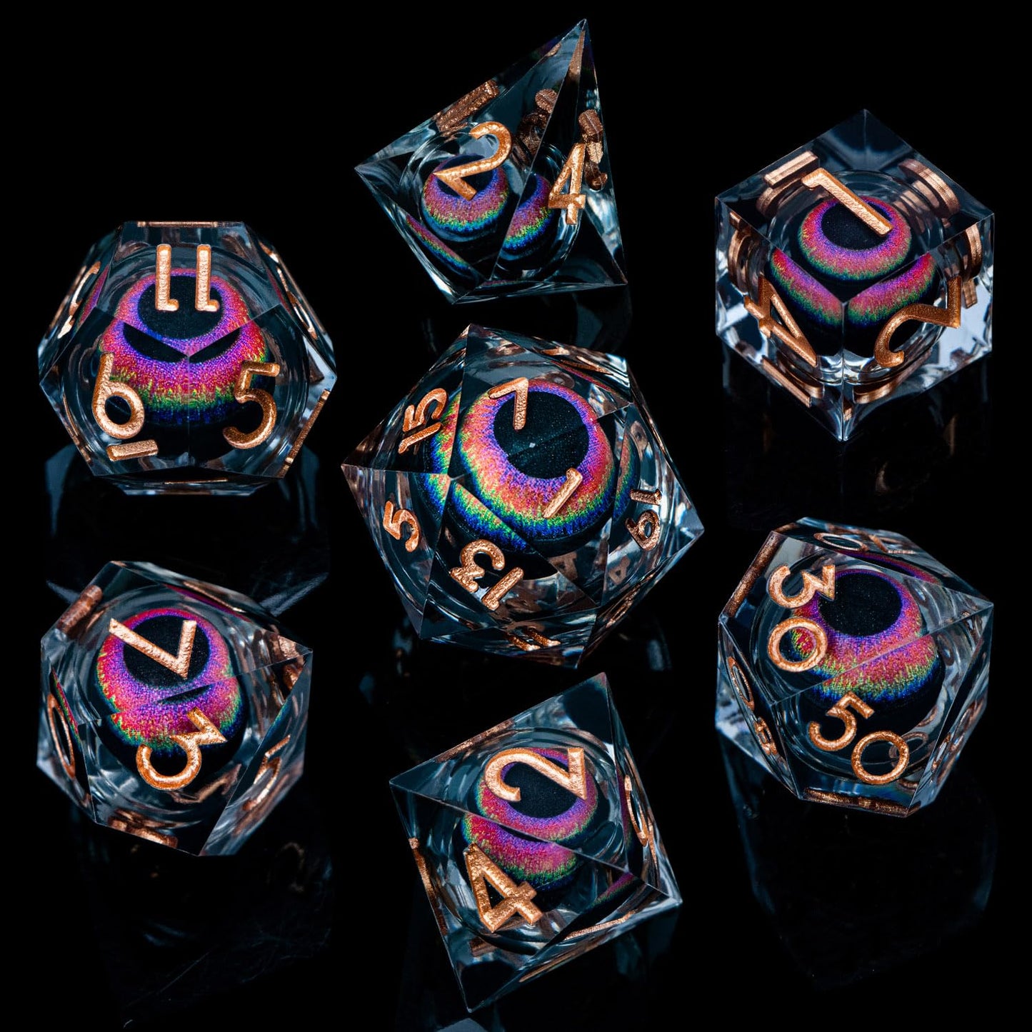 ARUOHHA Dragon Eye Dice – Liquid Core Resin Sharp-Edged D&D Set with Gift Box