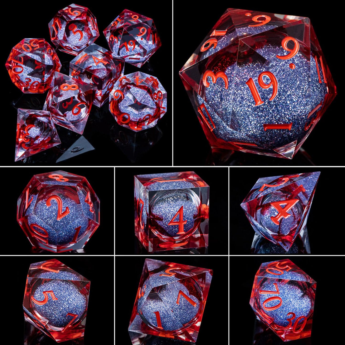 ARUOHHA Blood Core DND Dice Set | Liquid Core Sharp-Edged Polyhedral DND Dice in Gift Box