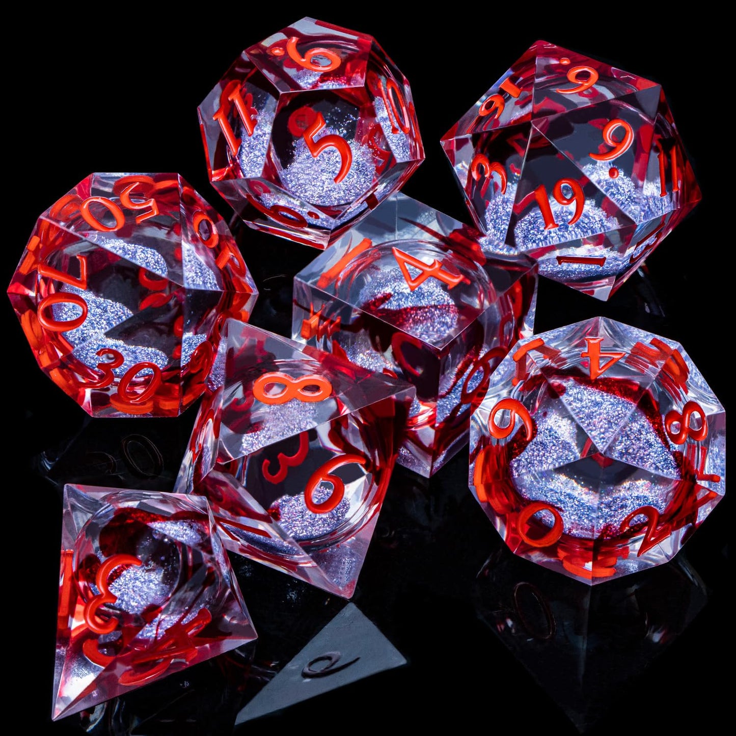 ARUOHHA Blood Core DND Dice Set | Liquid Core Sharp-Edged Polyhedral DND Dice in Gift Box