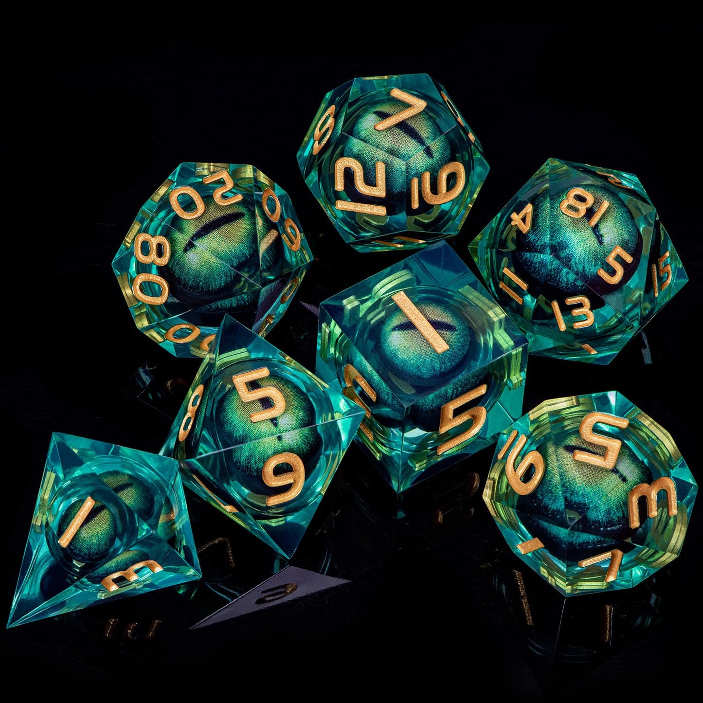 ARUOHHA Dragon Eye Core Resin Dice Set – 7 Sharp-Edged D&D Dice with Gift Box