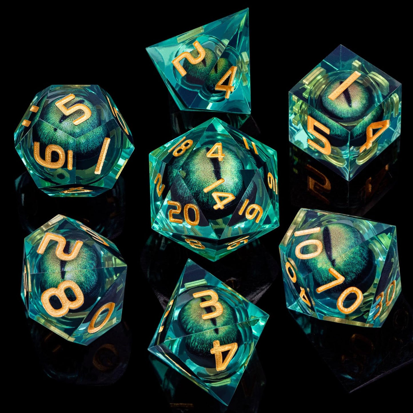 ARUOHHA Dragon Eye Core Resin Dice Set – 7 Sharp-Edged D&D Dice with Gift Box