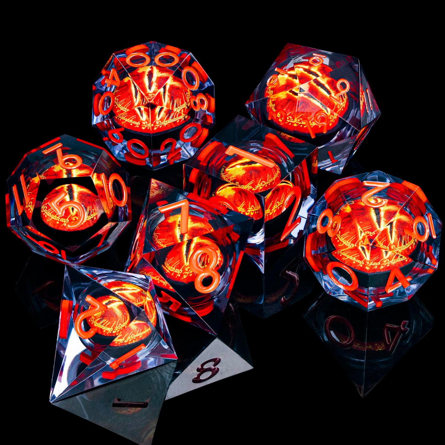 ARUOHHA DND Resin Dice Gazes Eye - Liquid Core, Sharp Edges, 7-Piece D&amp;D Dice Set + Gift Box