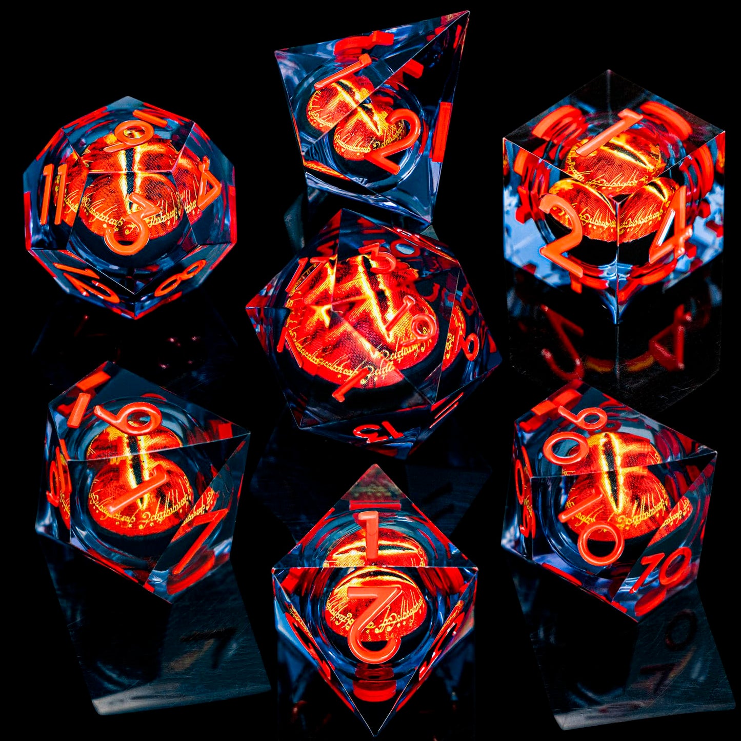 ARUOHHA DND Resin Dice Gazes Eye - Liquid Core, Sharp Edges, 7-Piece D&amp;D Dice Set + Gift Box