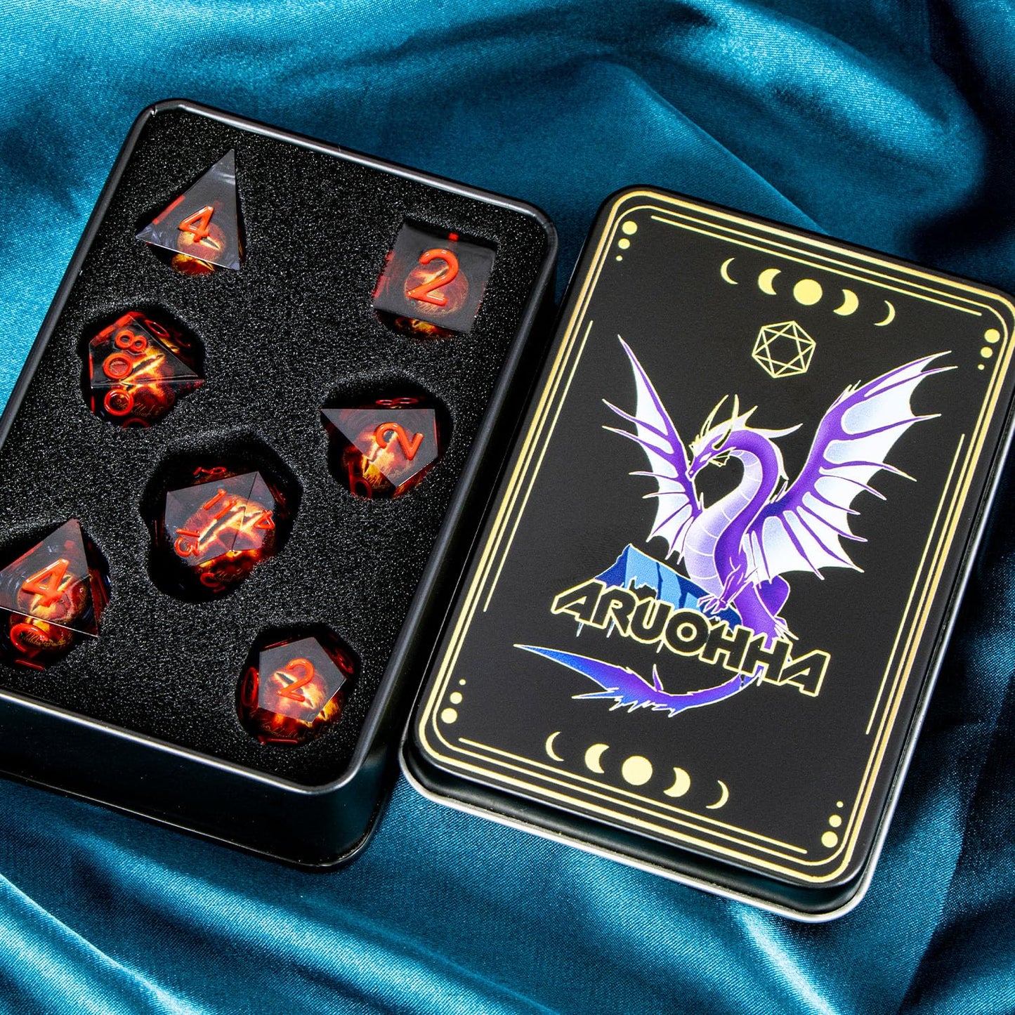 ARUOHHA DND Resin Dice Gazes Eye - Liquid Core, Sharp Edges, 7-Piece D&amp;D Dice Set + Gift Box