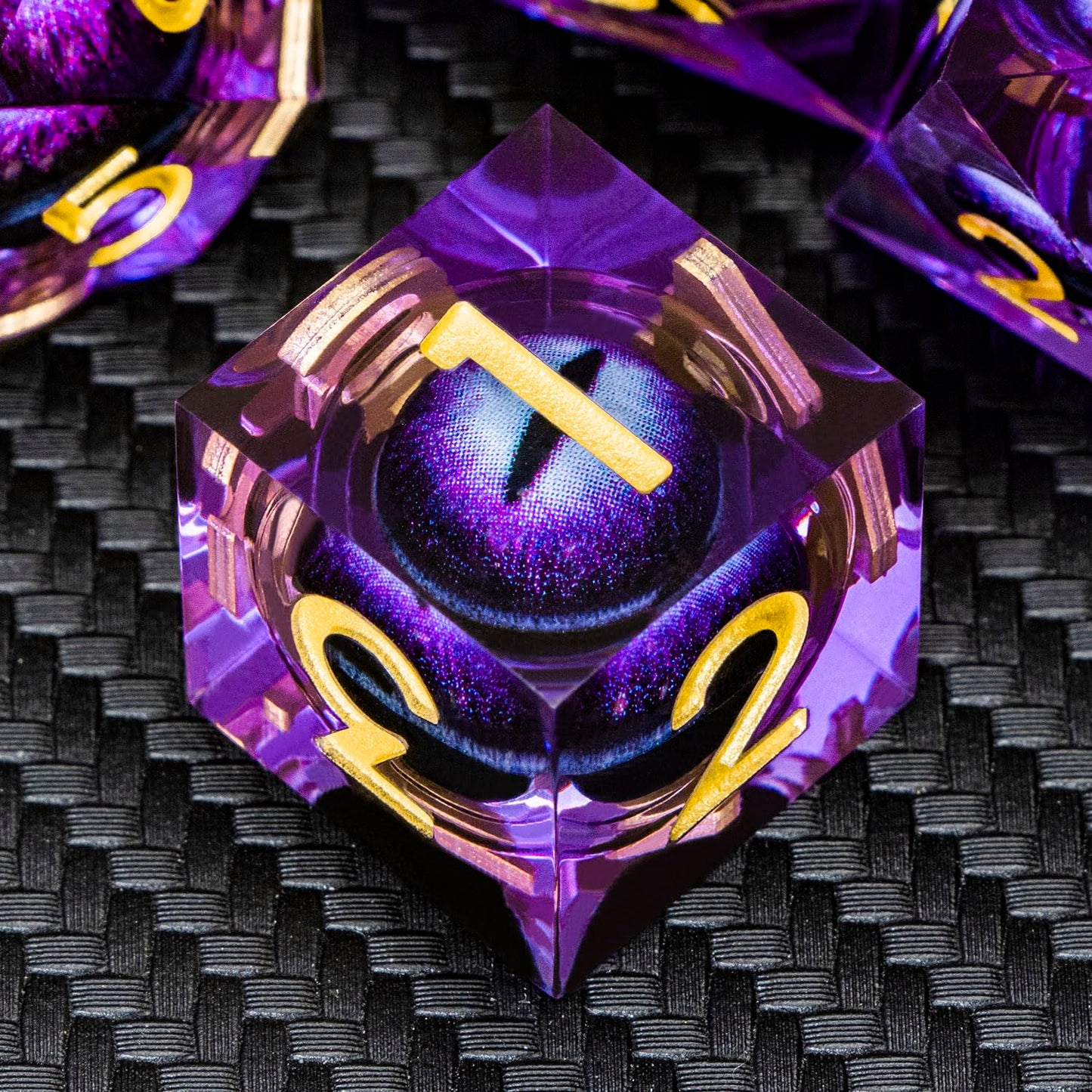 ARUOHHA Dragon Eye Resin Dice Set – Purple Sharp-Edged D&D Polyhedral Dice with Gift Box