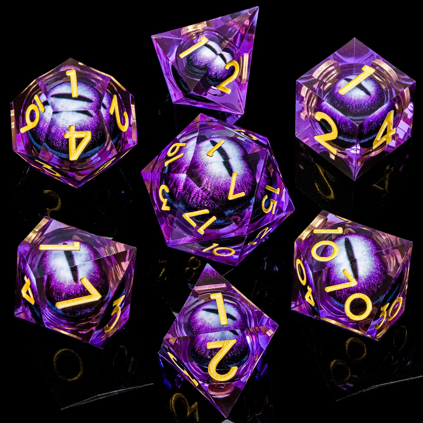 ARUOHHA Dragon Eye Resin Dice Set – Purple Sharp-Edged D&D Polyhedral Dice with Gift Box