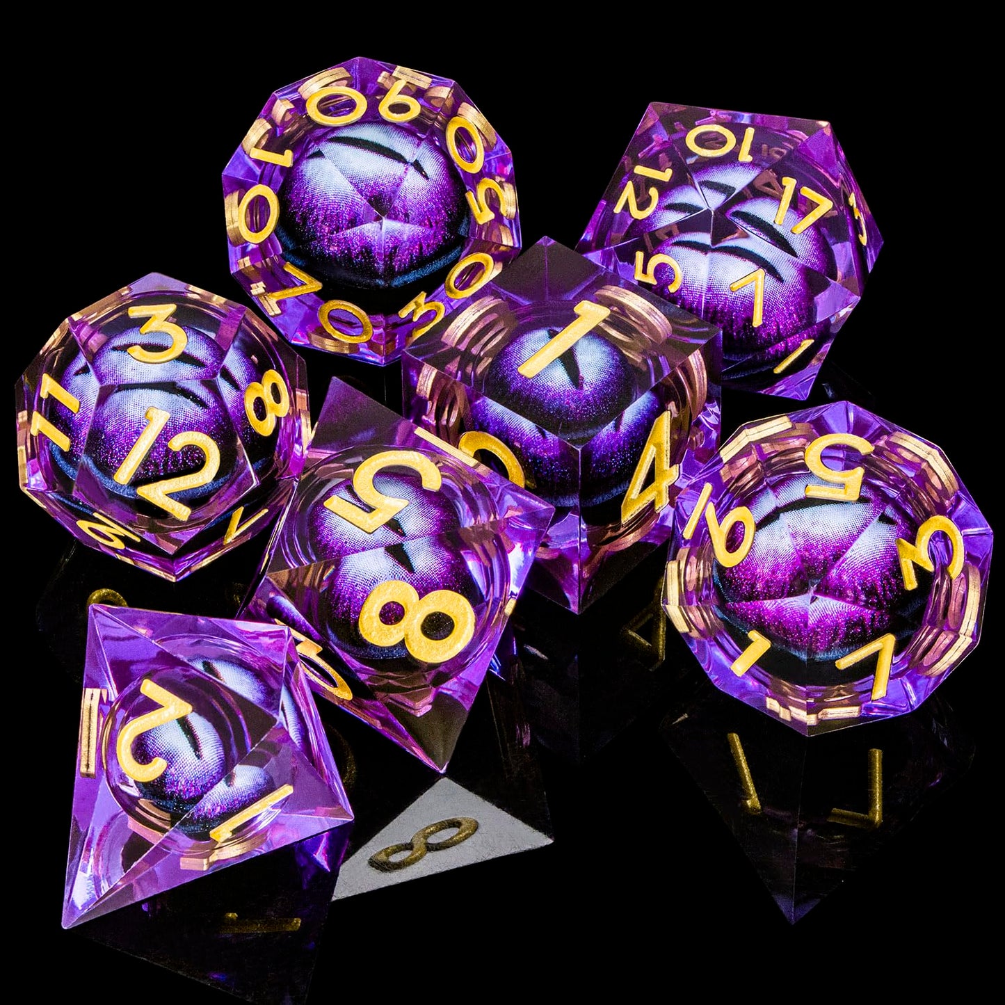 ARUOHHA Dragon Eye Resin Dice Set – Purple Sharp-Edged D&D Polyhedral Dice with Gift Box