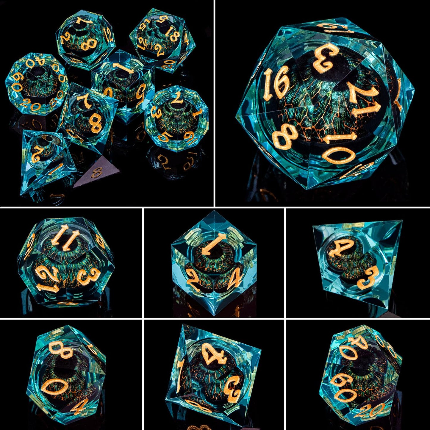 ARUOHHA Dragon Eye DND Resin Dice Set with Liquid Core – Sharp-Edged Polyhedral D&D Dice with Gift Box
