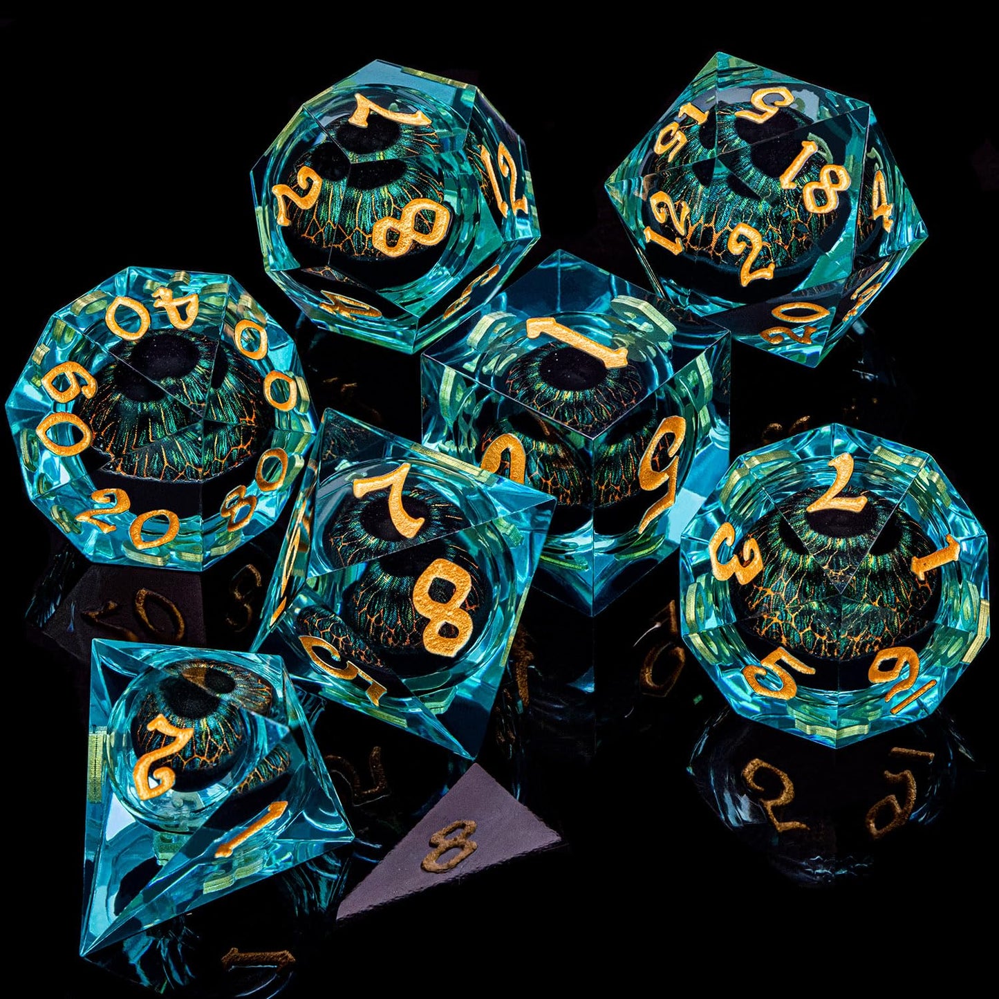 ARUOHHA Dragon Eye DND Resin Dice Set with Liquid Core – Sharp-Edged Polyhedral D&D Dice with Gift Box