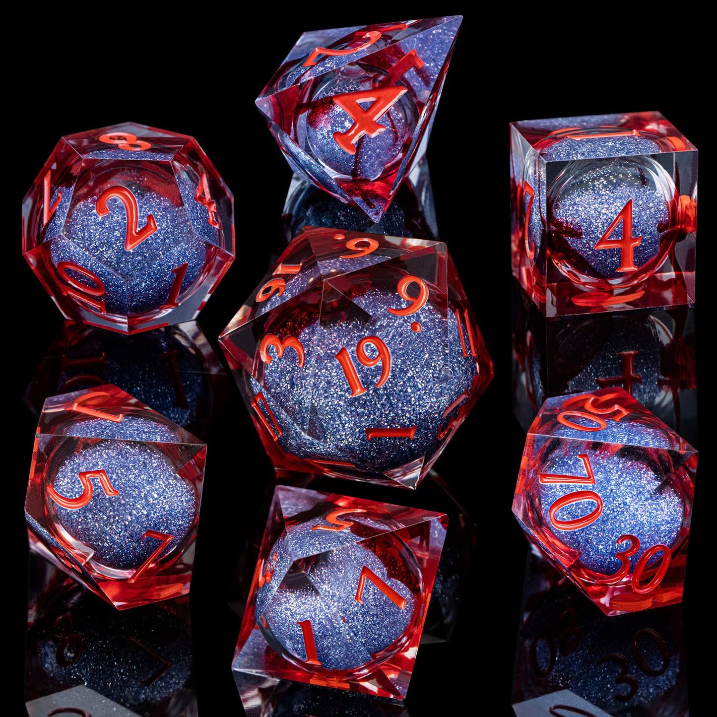 ARUOHHA Blood Core DND Dice Set | Liquid Core Sharp-Edged Polyhedral DND Dice in Gift Box