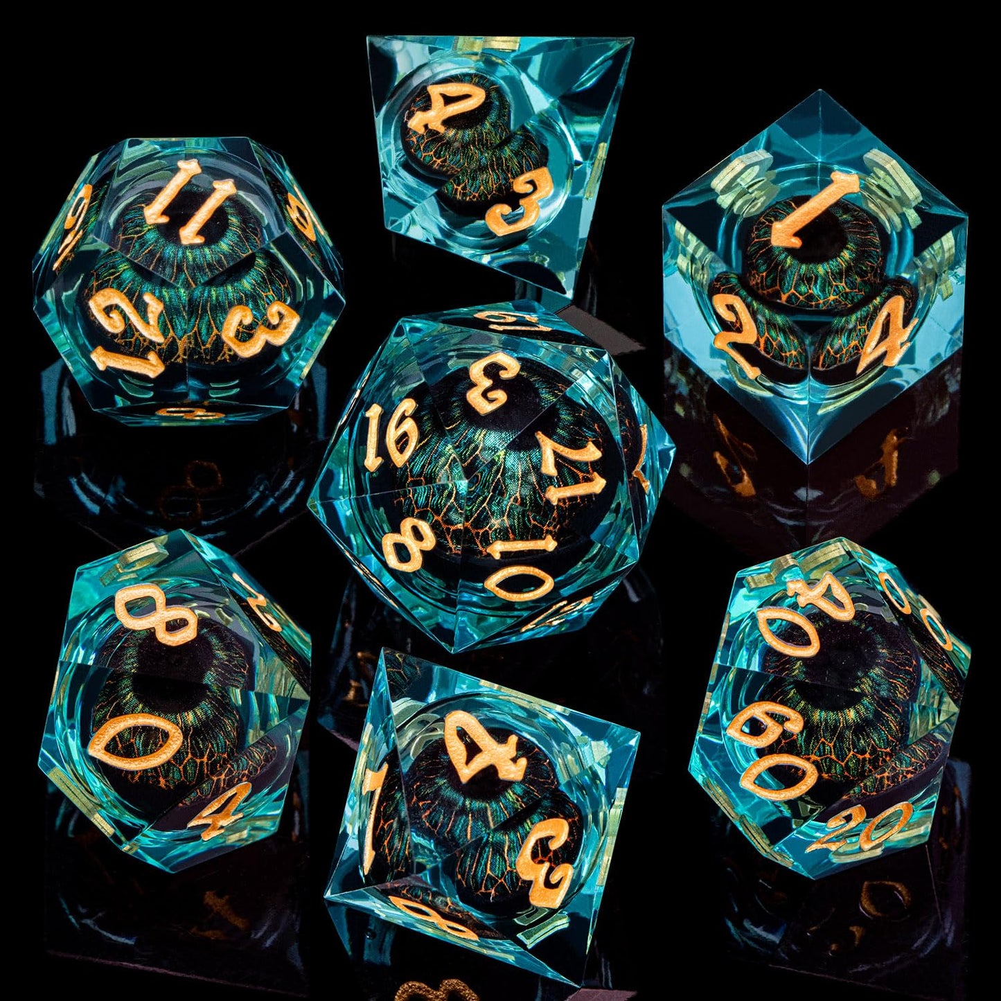 ARUOHHA Dragon Eye DND Resin Dice Set with Liquid Core – Sharp-Edged Polyhedral D&D Dice with Gift Box