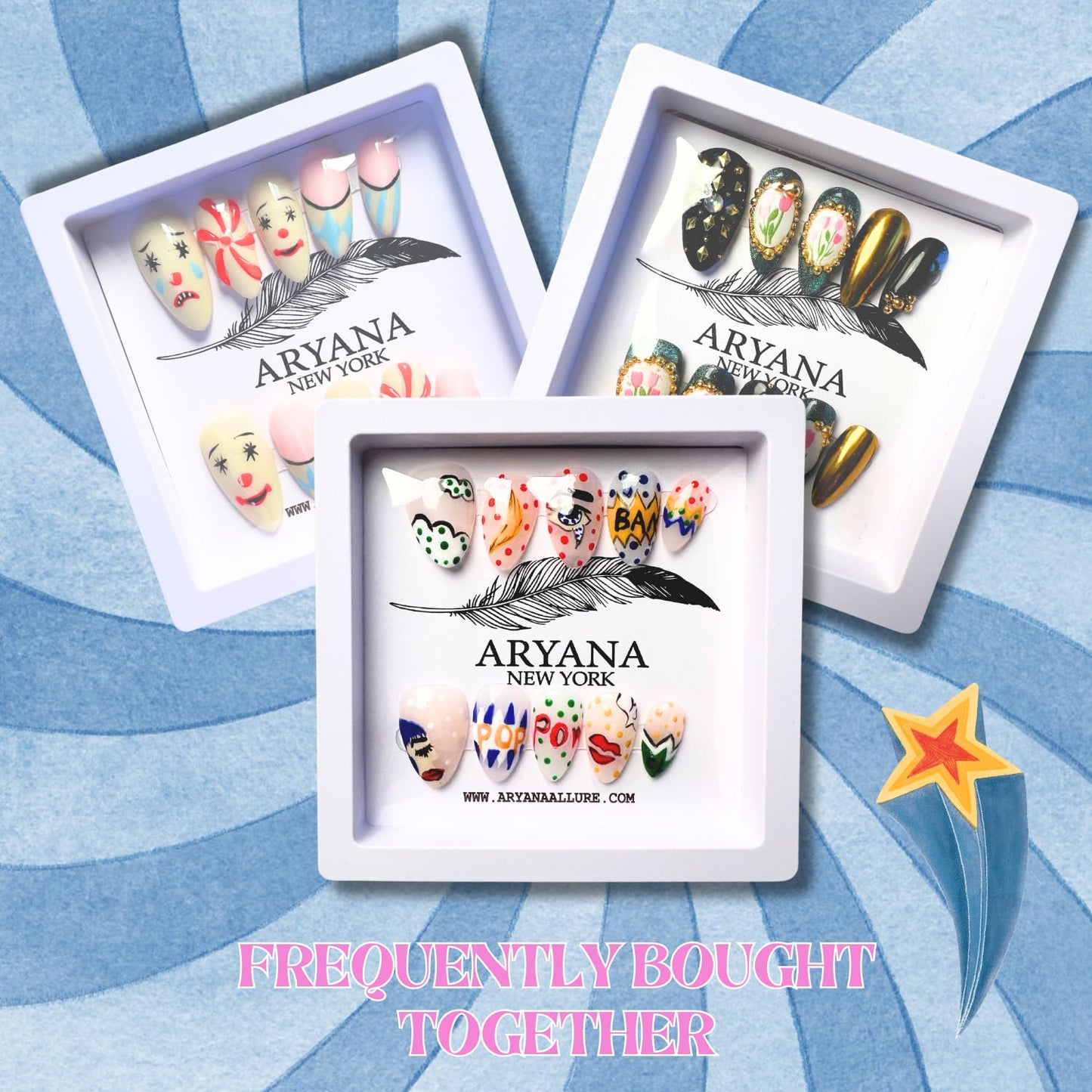 3D Handmade Press-On Nails – Medium Almond | Clown Collection | ARYANA NEW YORK