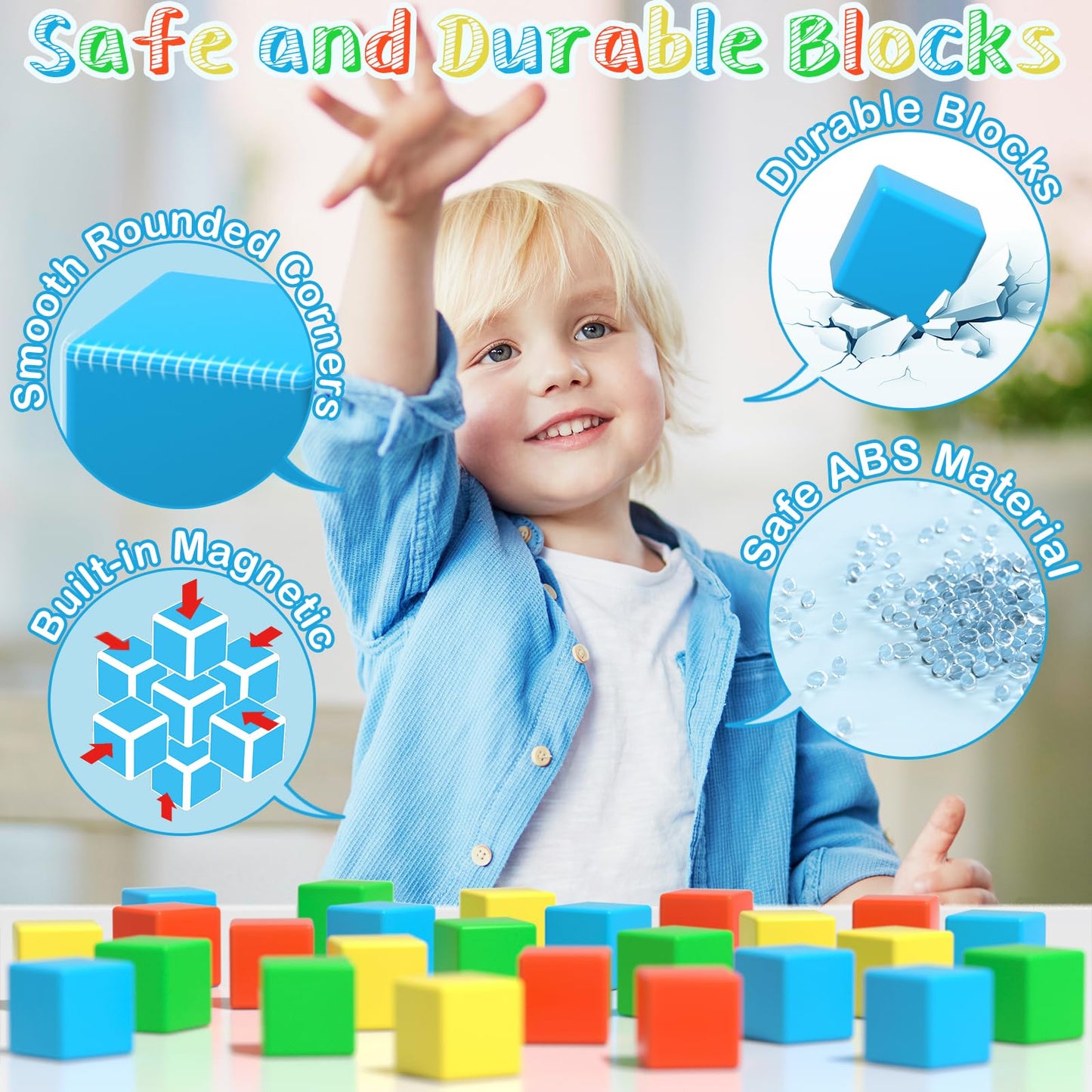 Asago Magnetic Blocks Large – 56Pcs 1.34in Magnetic Building Blocks for Toddlers | STEM Montessori Toys