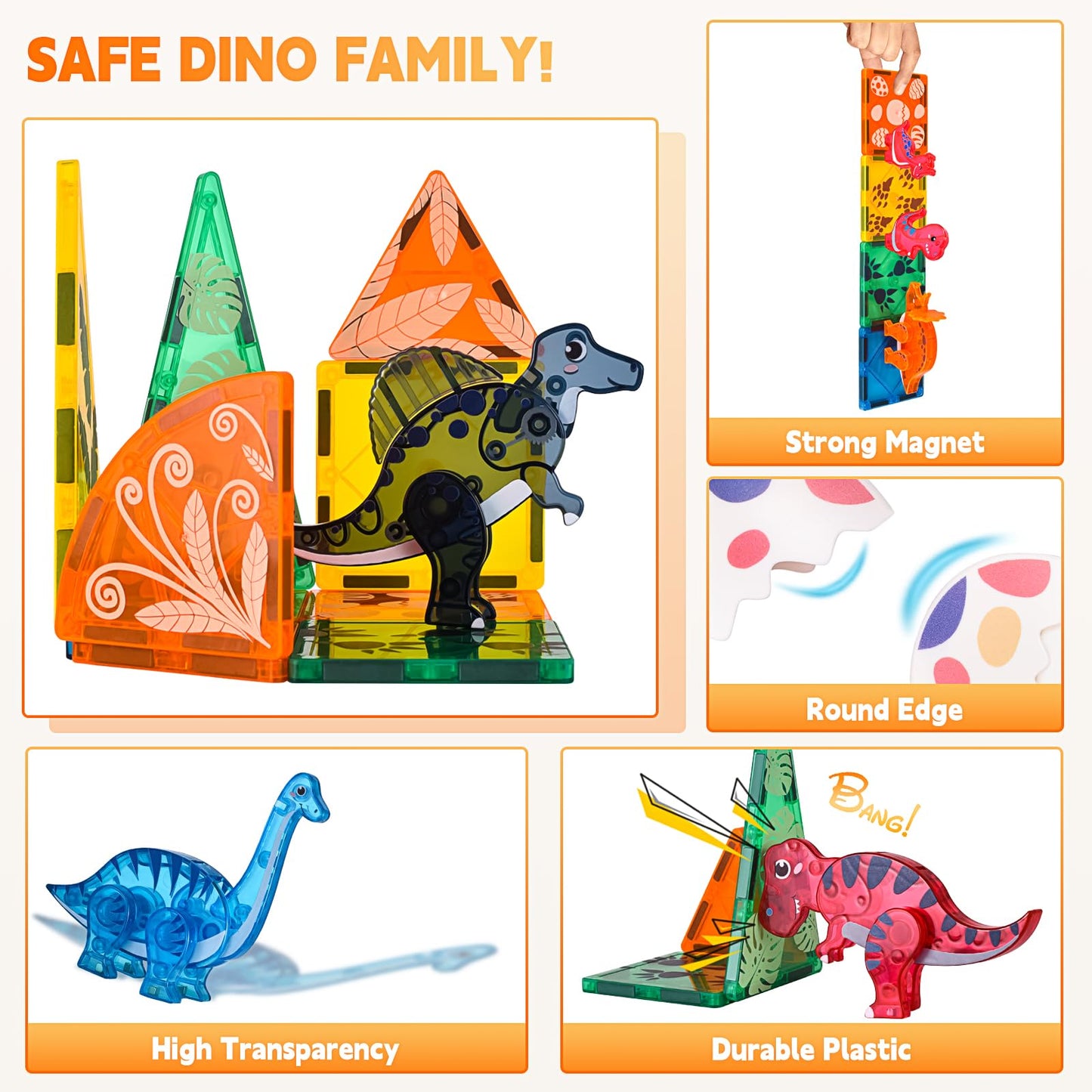 Asago Dinosaurs Egg Toys — Magnetic Tiles Dinos for Kids 3+ | Build, Play, Learn