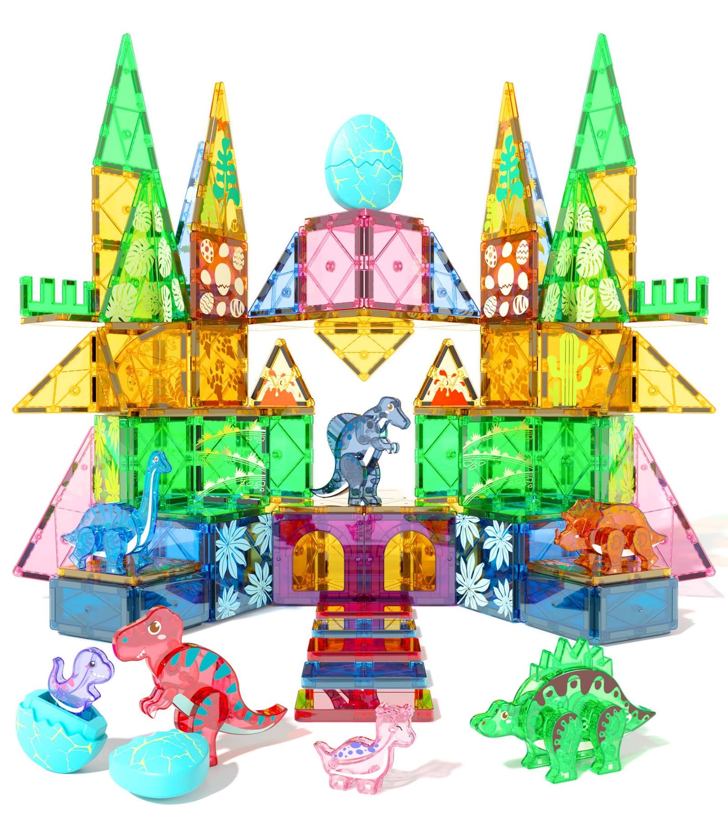 Asago Dinosaur Tiles Set – 105-Piece Magnetic Building Blocks with Eggs, Baby Dinos & Large Dinosaurs