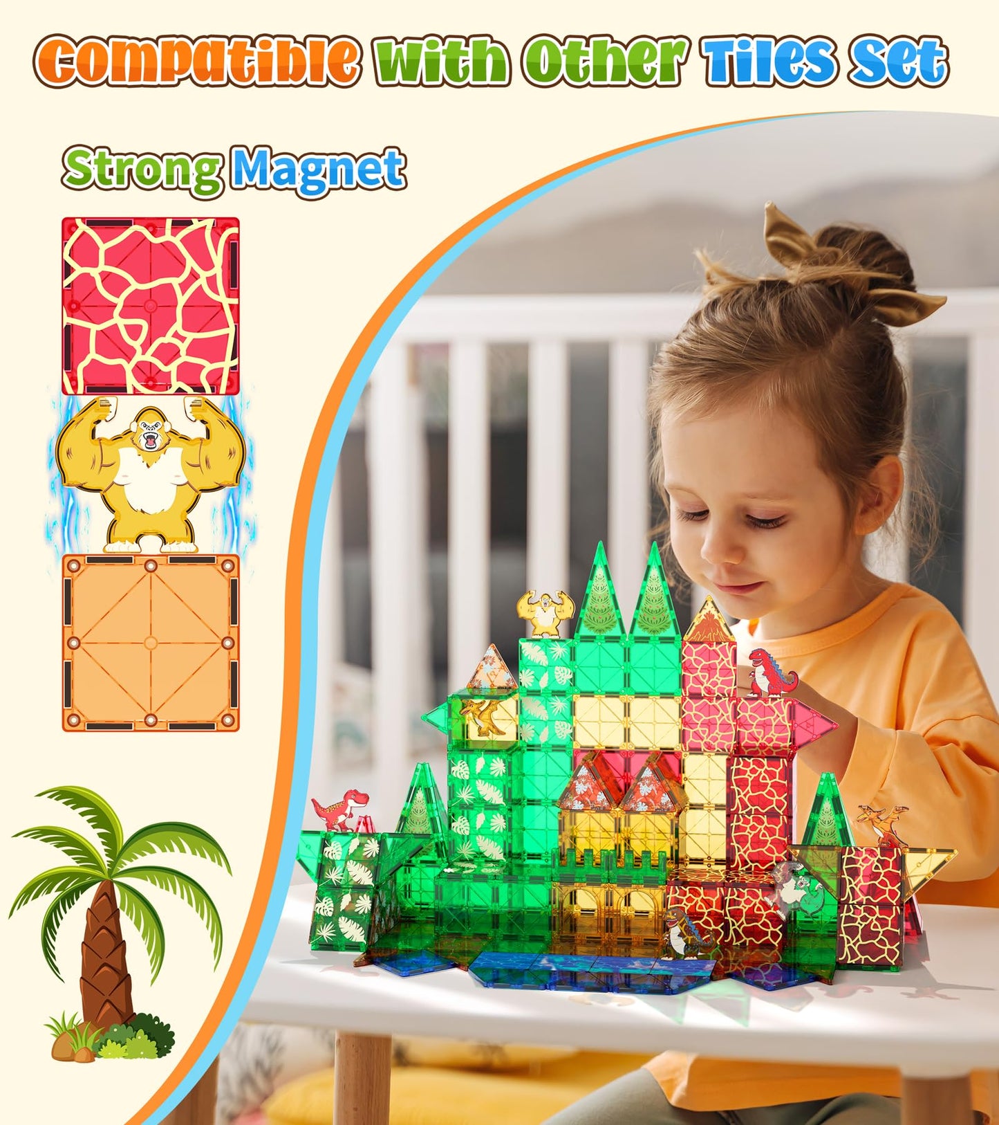 Asago Magnetic Dino Tiles – Dino World Construction Toys for Kids 3+