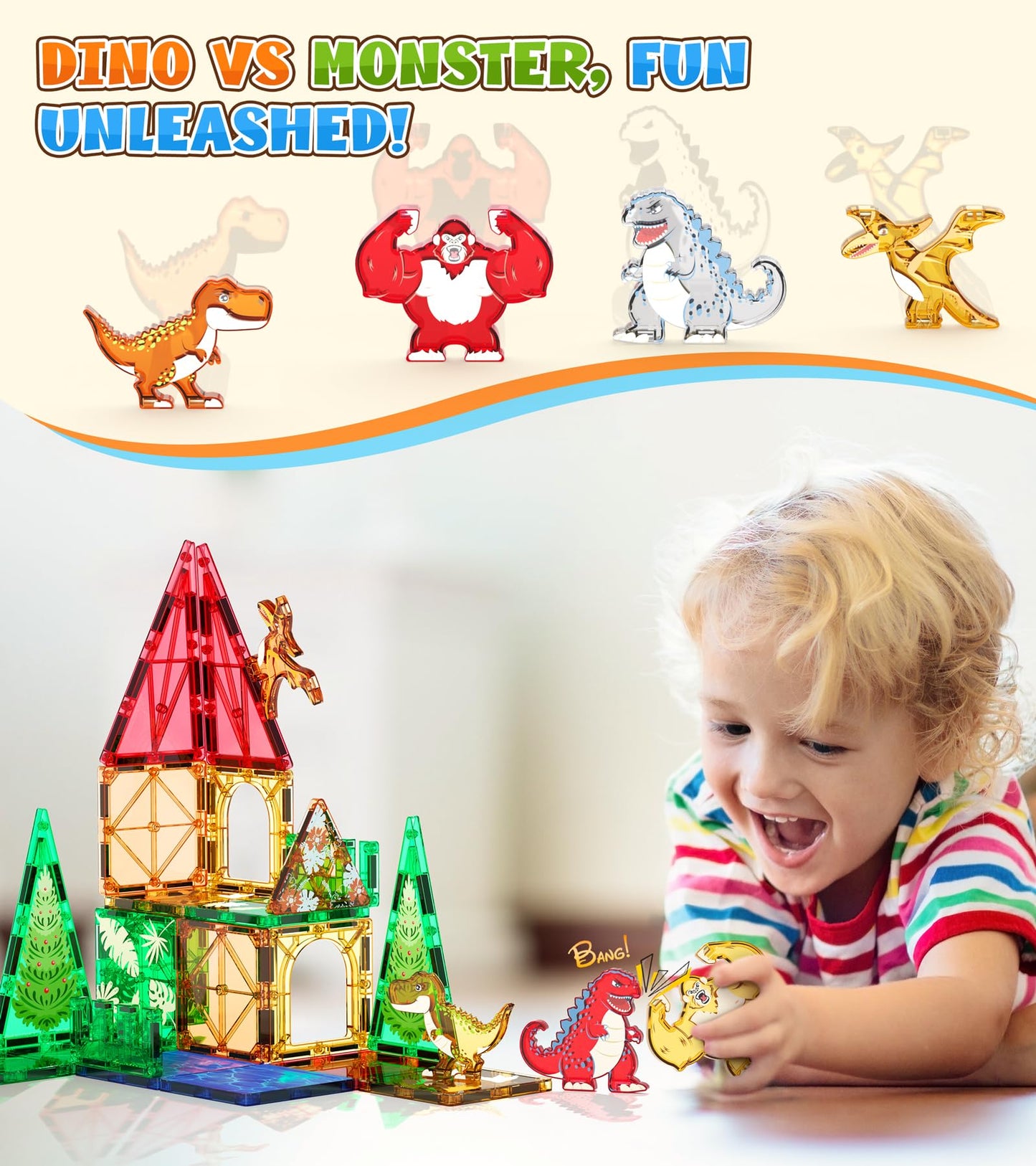 Asago Magnetic Dino Tiles – Dino World Construction Toys for Kids 3+