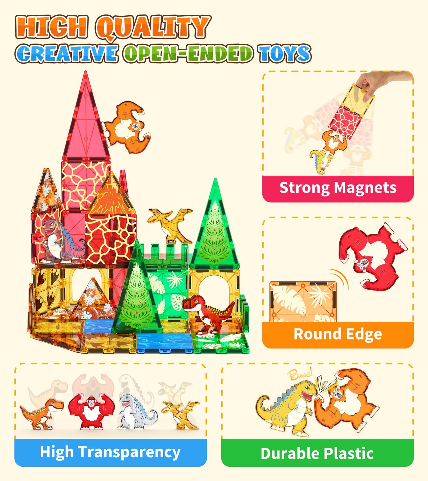 Asago Magnetic Dino Tiles – Dino World Construction Toys for Kids 3+