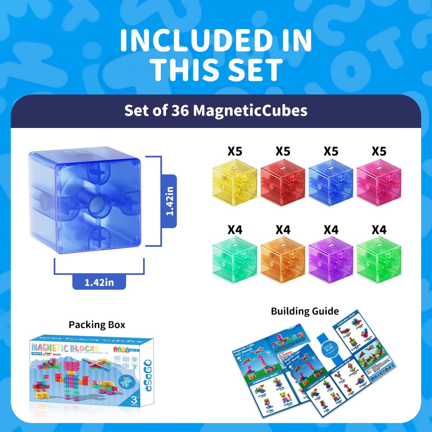 Asago Transparent Magnetic Blocks 40pcs – Montessori STEM Toy for Kids 4-8