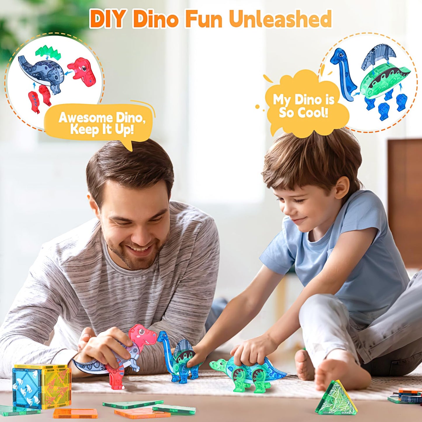 Asago Dinosaurs Egg Toys — Magnetic Tiles Dinos for Kids 3+ | Build, Play, Learn