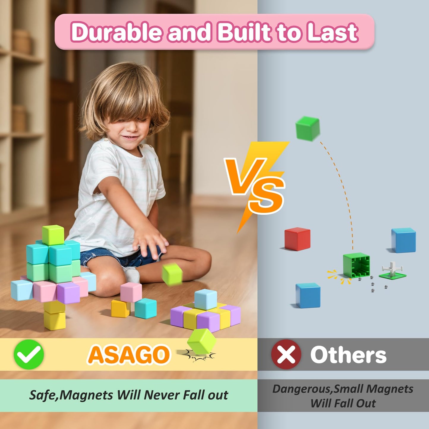Asago Magnetic Blocks for Toddlers – 56Pcs Large Macaron Building Cubes