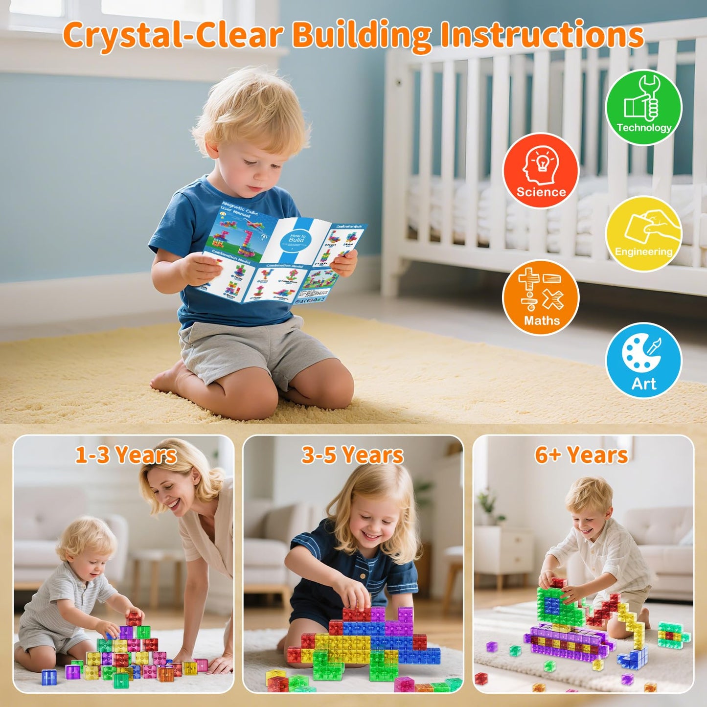 Asago Transparent Magnetic Blocks 40pcs – Montessori STEM Toy for Kids 4-8