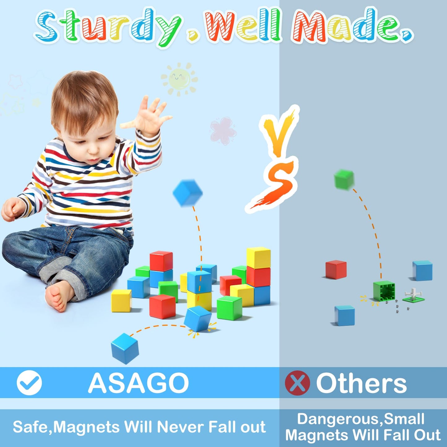Asago Magnetic Blocks Large – 56Pcs 1.34in Magnetic Building Blocks for Toddlers | STEM Montessori Toys